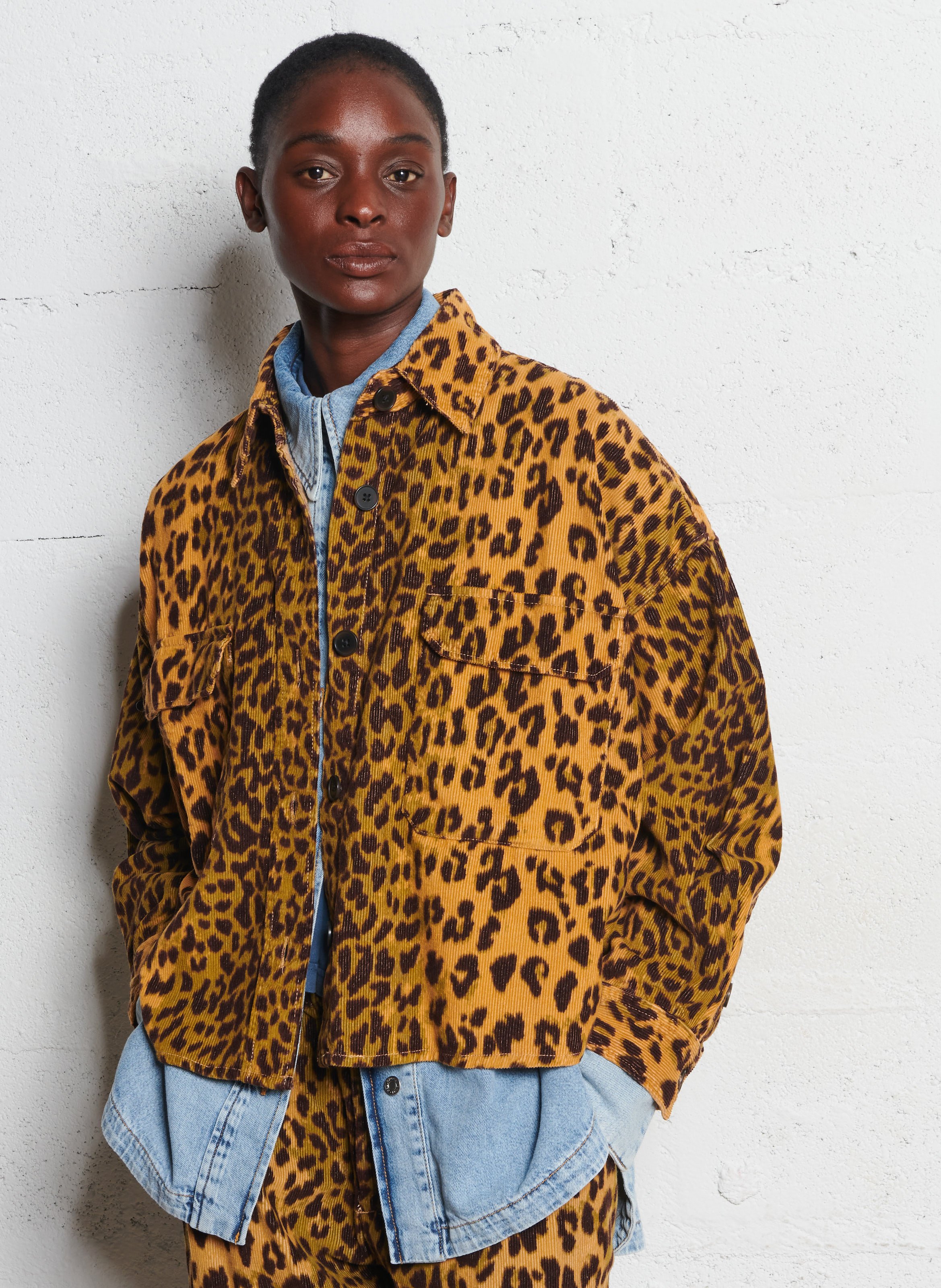 Classic collar overshirt with leopard print BELLEROSE Multicolored