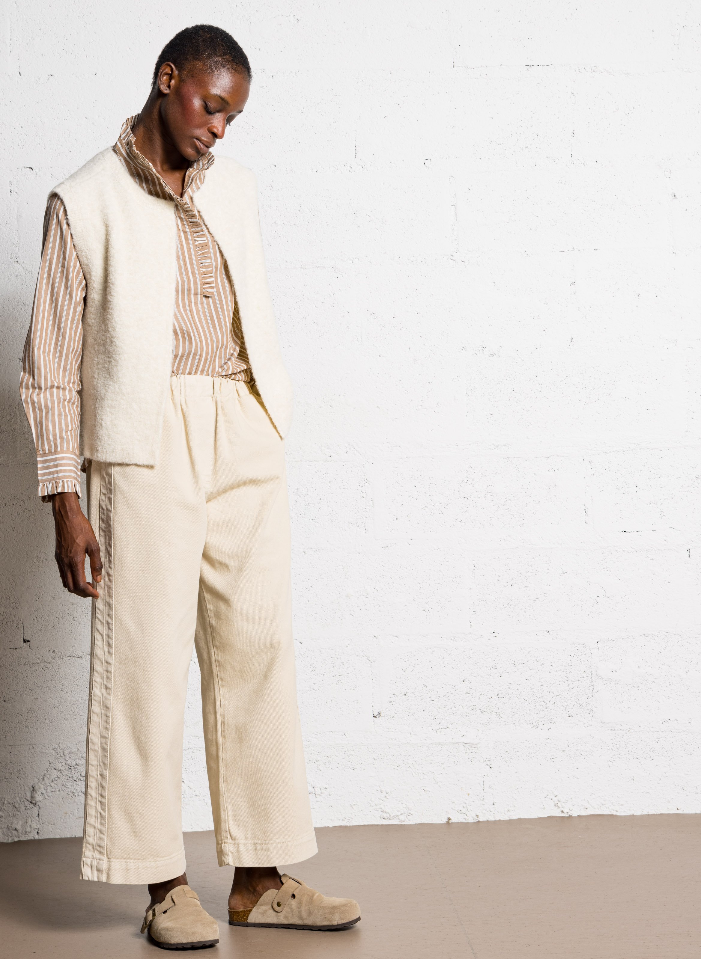 Round-neck mixed-knit cardigan DES PETITS HAUTS Beige