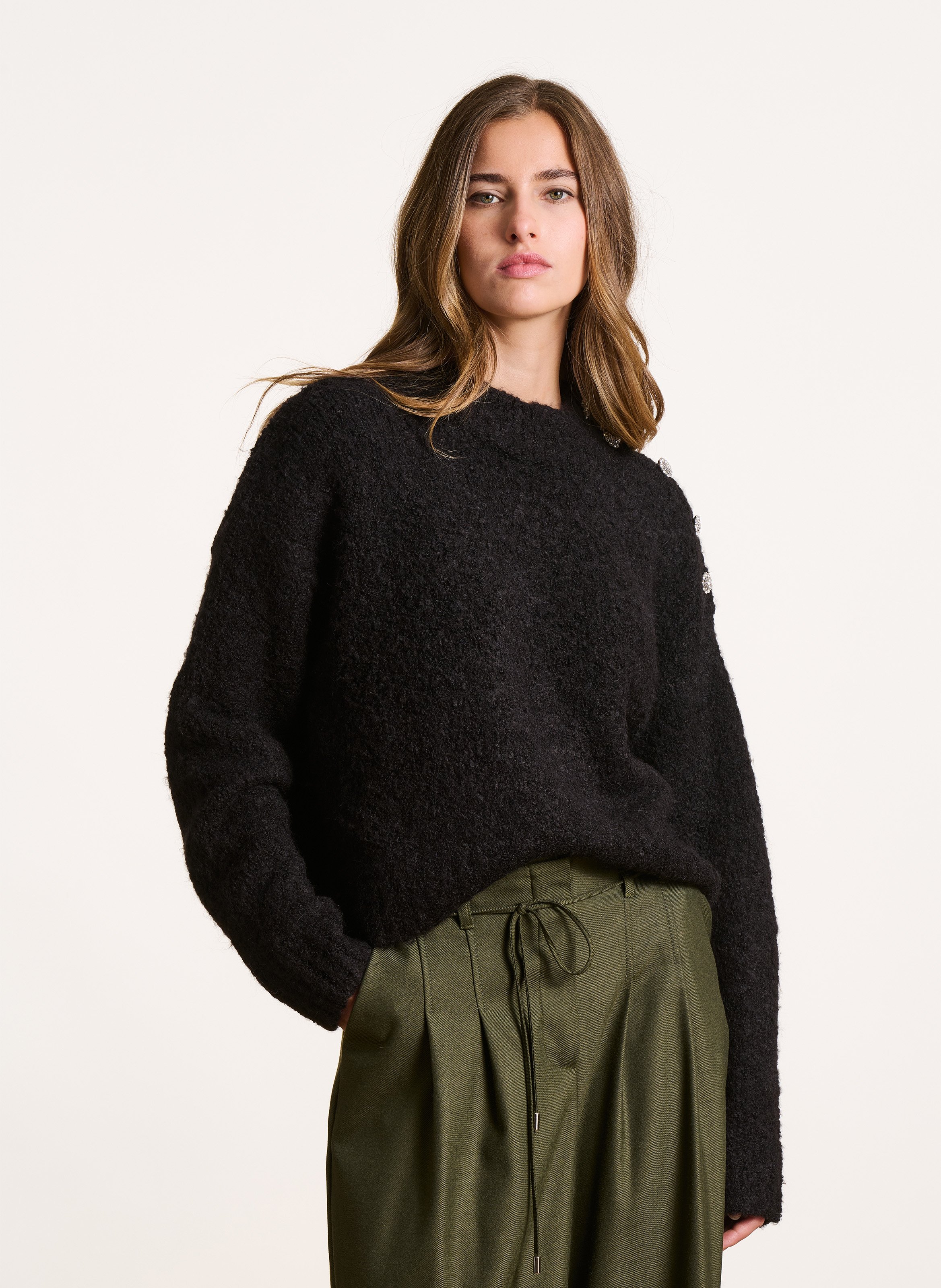 Kurzärmliger Pullover mit Rundhalsausschnitt LA FEE MARABOUTEE Schwarz