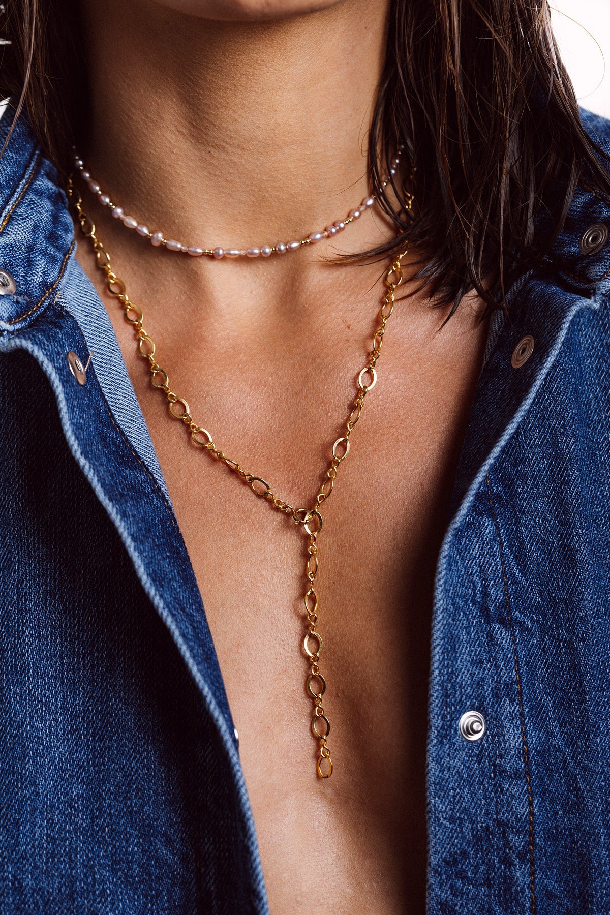 Rice grain necklace with pink pearl YAY Pink