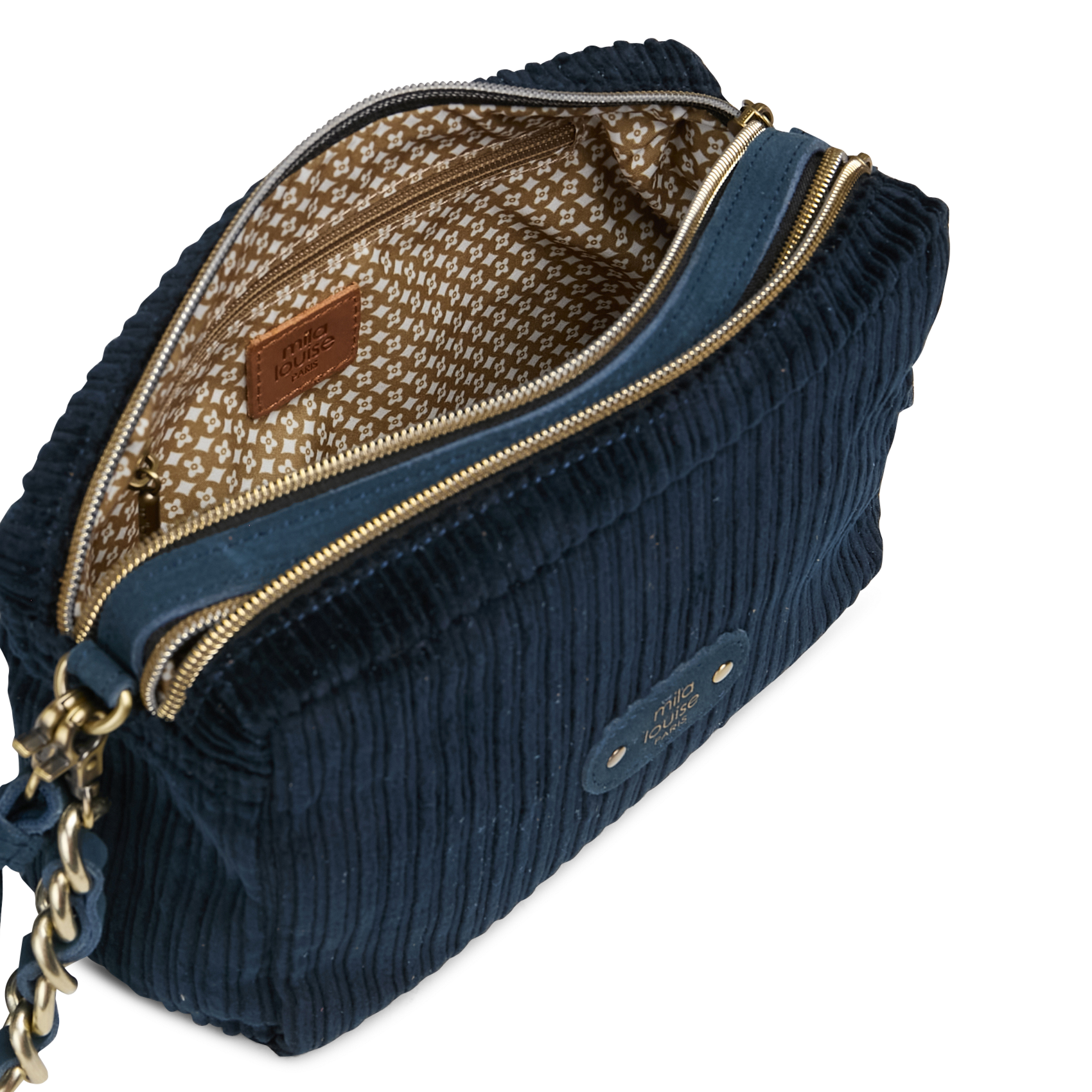 Schoudertas van geribbeld suèdeleer MILA LOUISE Blauw