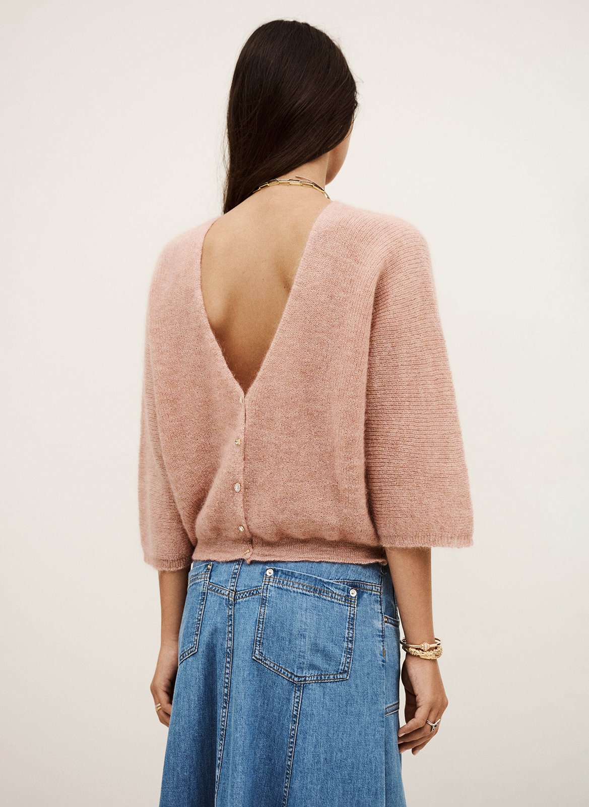 Pull droit col rond en maille BA&SH Rose