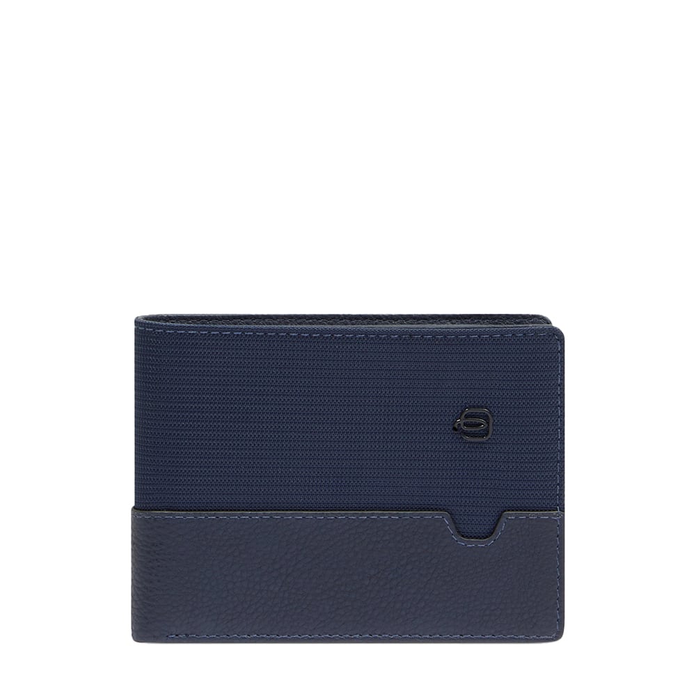 Men's wallet in recycled fabric and leather with coin pocket and RFID protection PIQUADRO Blue