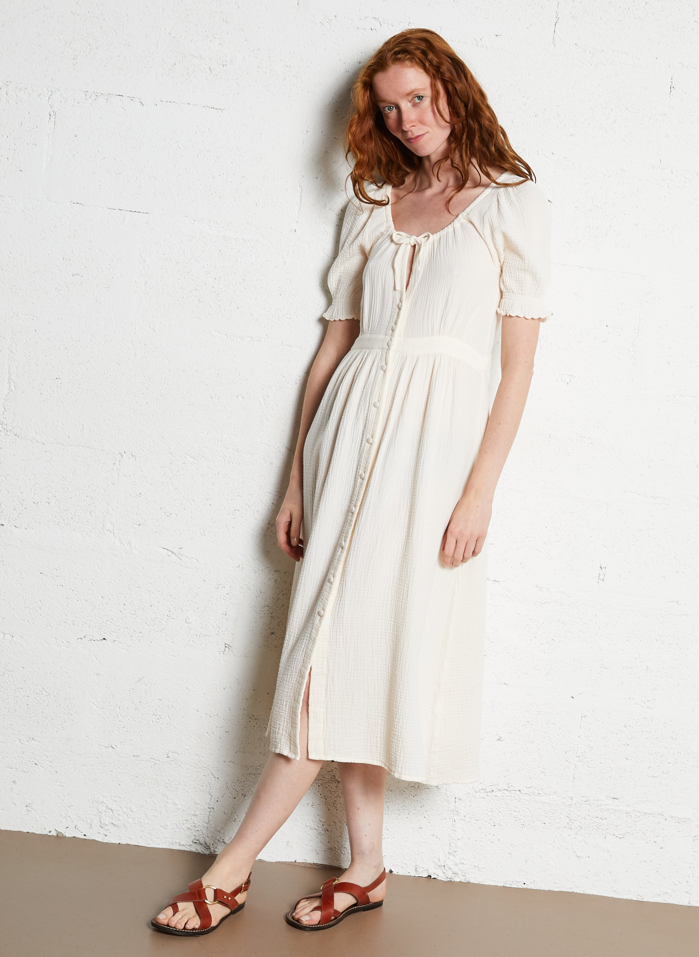 Long organic cotton round-neck dress EMILE ET IDA Beige