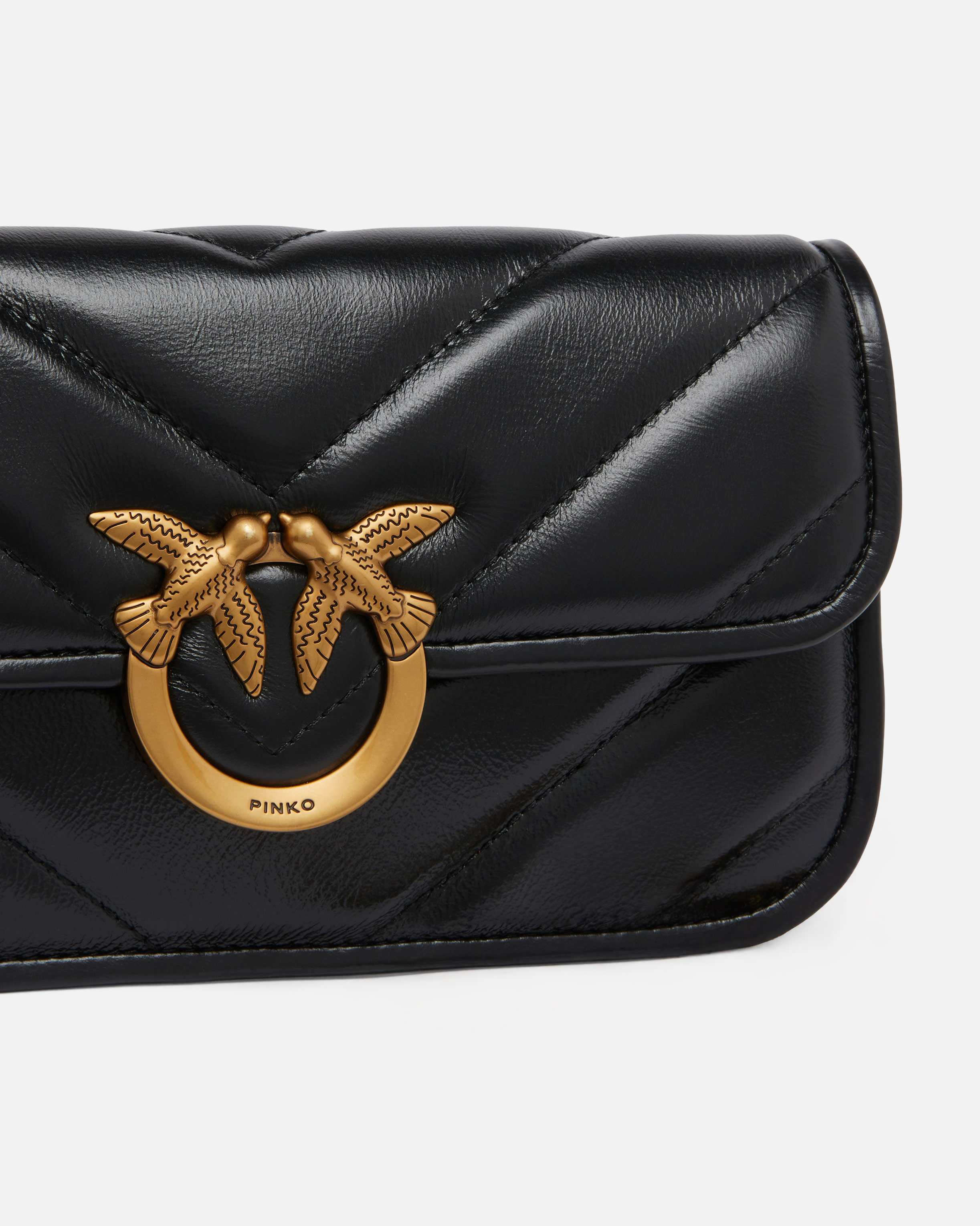 Large Chevron Leather Love Bag Box Handbag PINKO Black