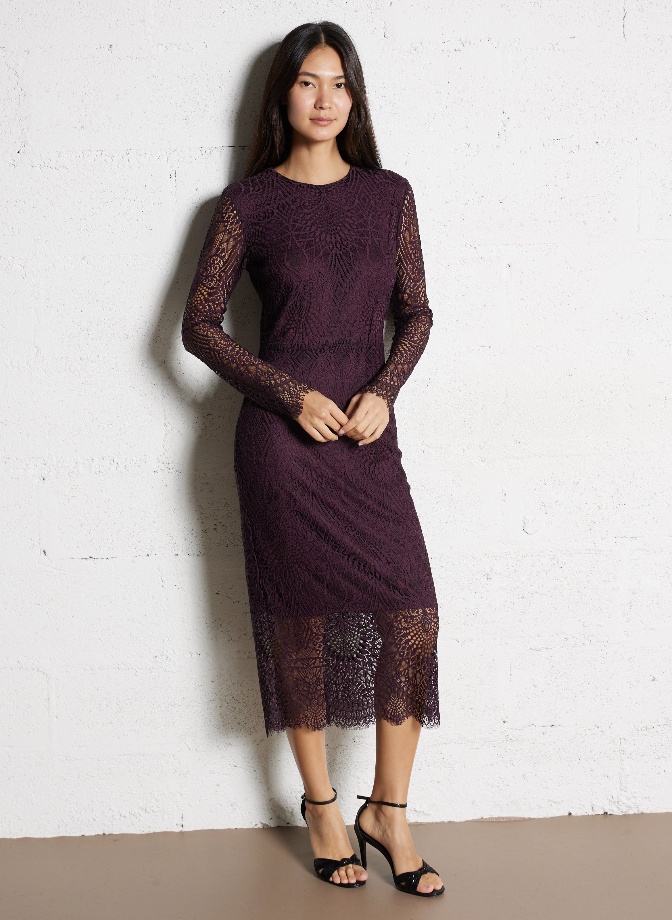 Lange jurk van kant met ronde hals IKKS Violet