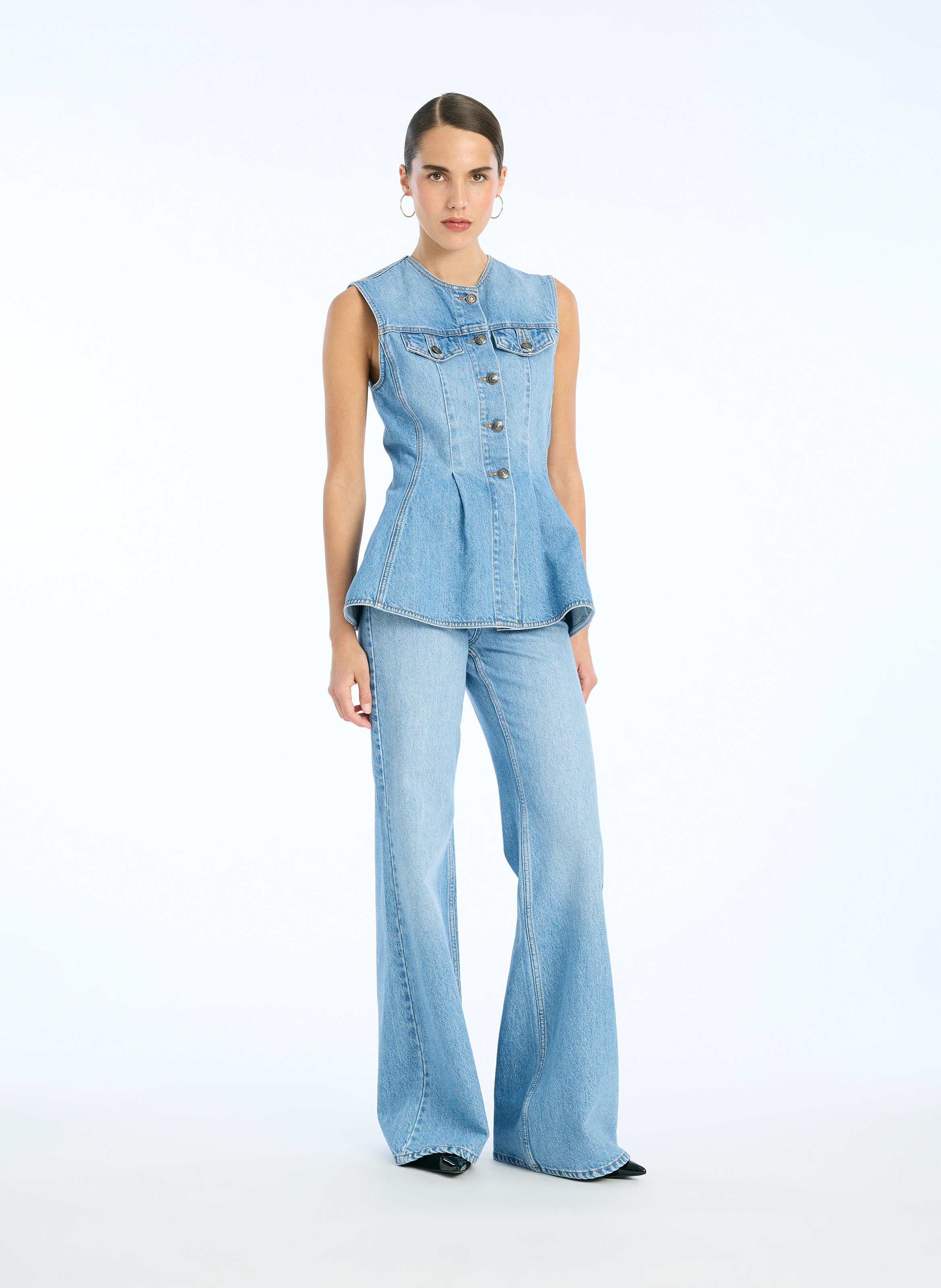 Flared sleeveless denim top ROTATE Blue