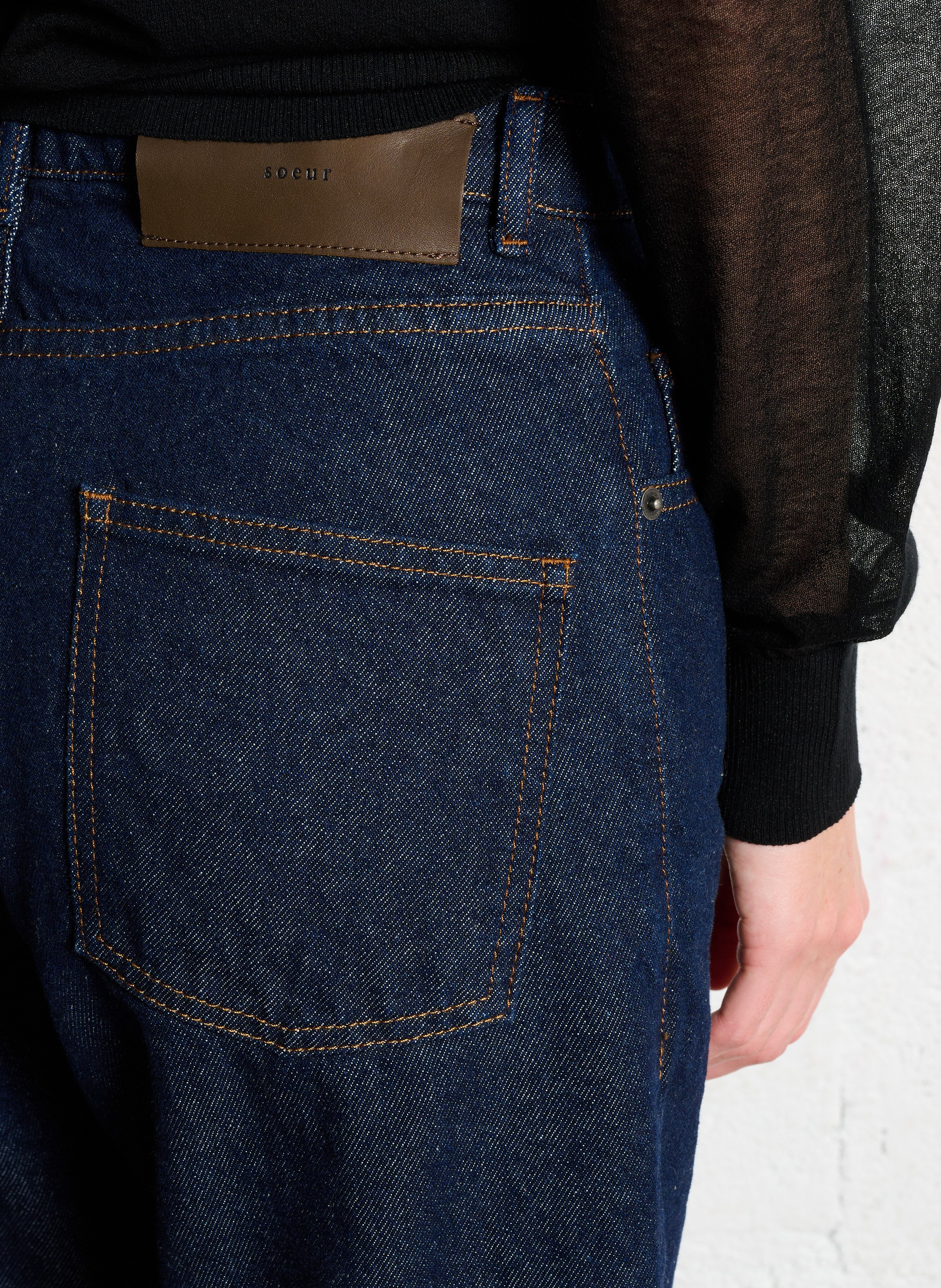 Jean droit taille haute en coton bio SOEUR Bleu