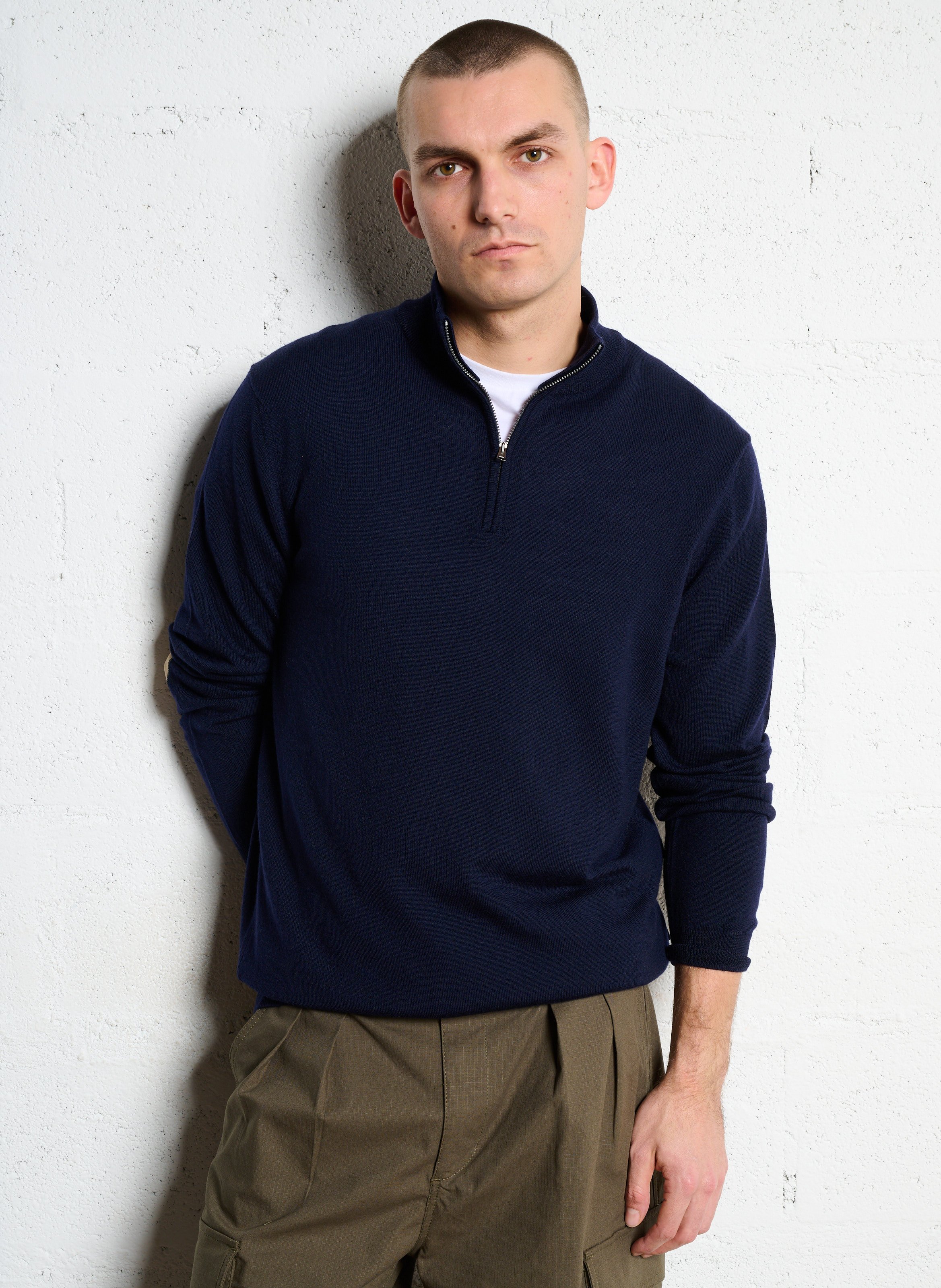 Rechte wollen trui met opstaande kraag en rits FACONNABLE