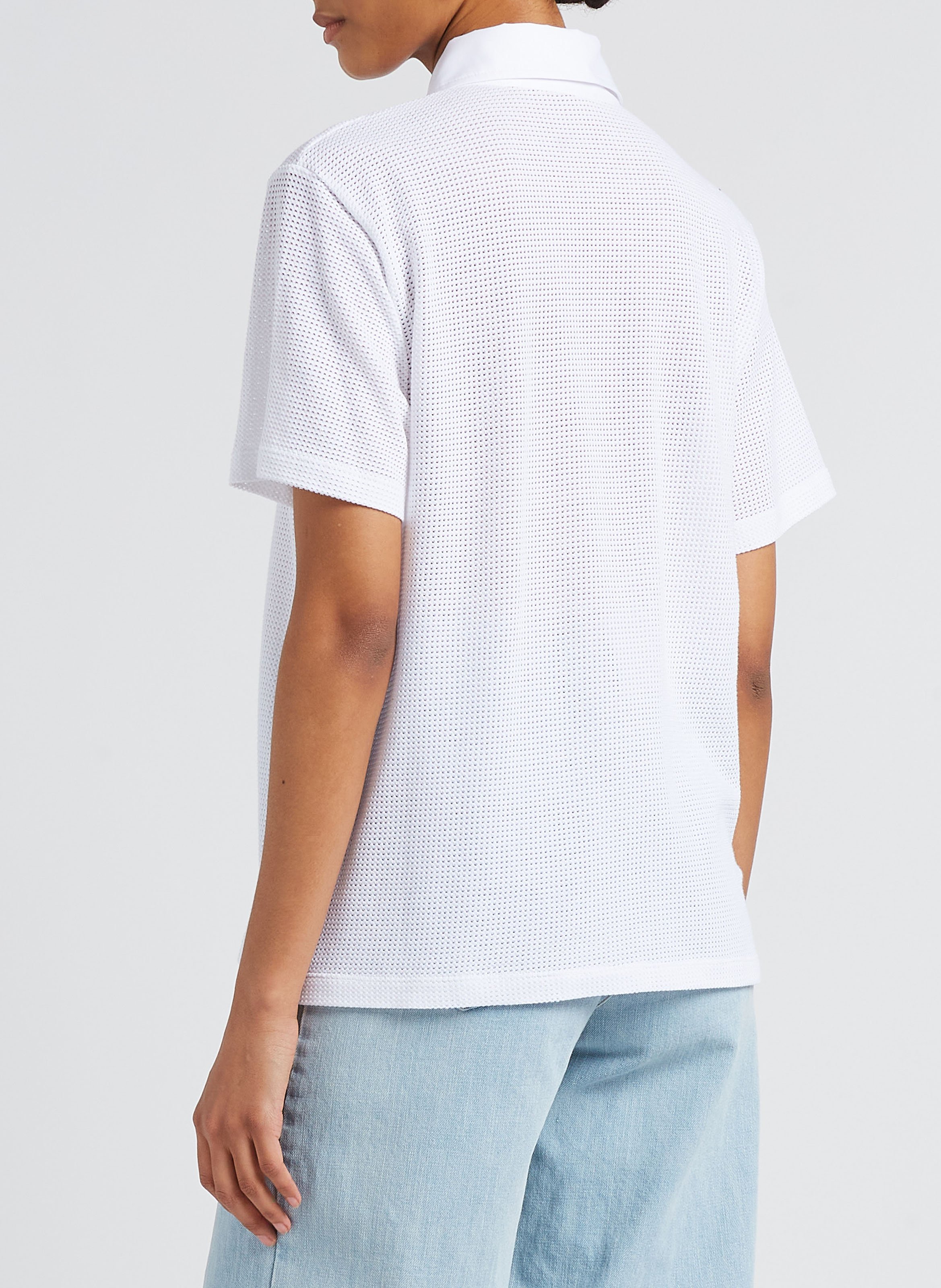 Gerade geschnittenes Poloshirt aus Baumwoll-Mix mit Ajourmuster MARGAUX LONNBERG Weiss