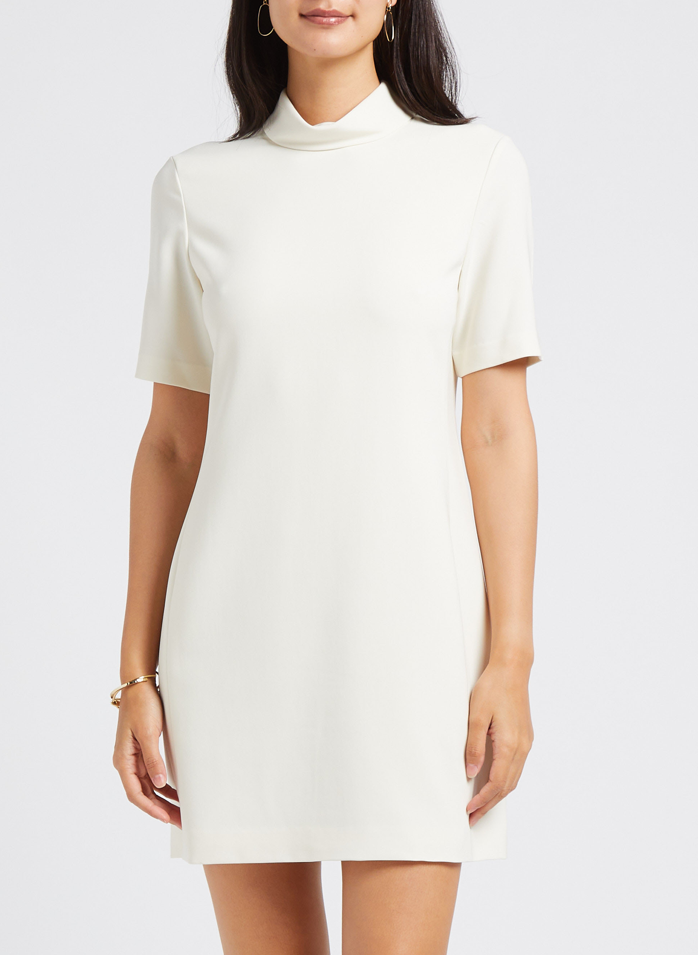 Short straight high-neck dress THEORY Beige