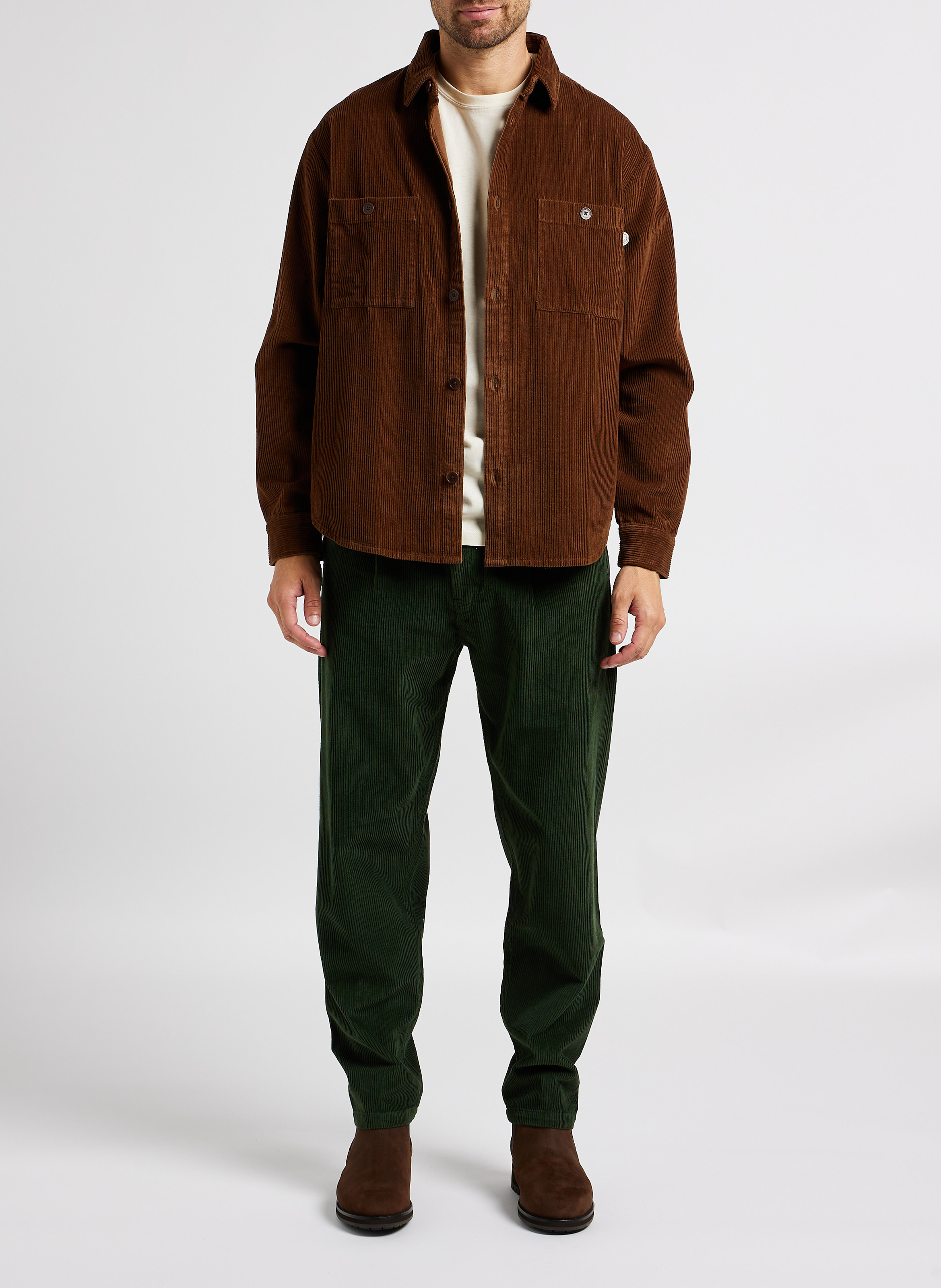 Recht overhemd van biologisch katoen met klassieke kraag THINKING MU Bruin