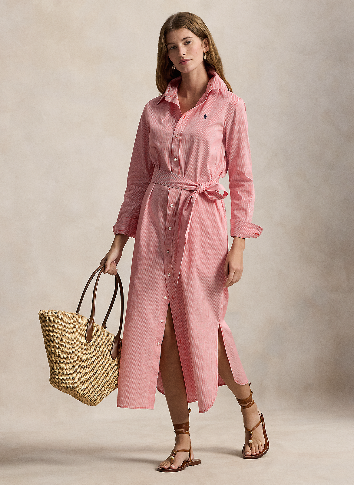 Langes Baumwollkleid mit klassischem Kragen POLO RALPH LAUREN