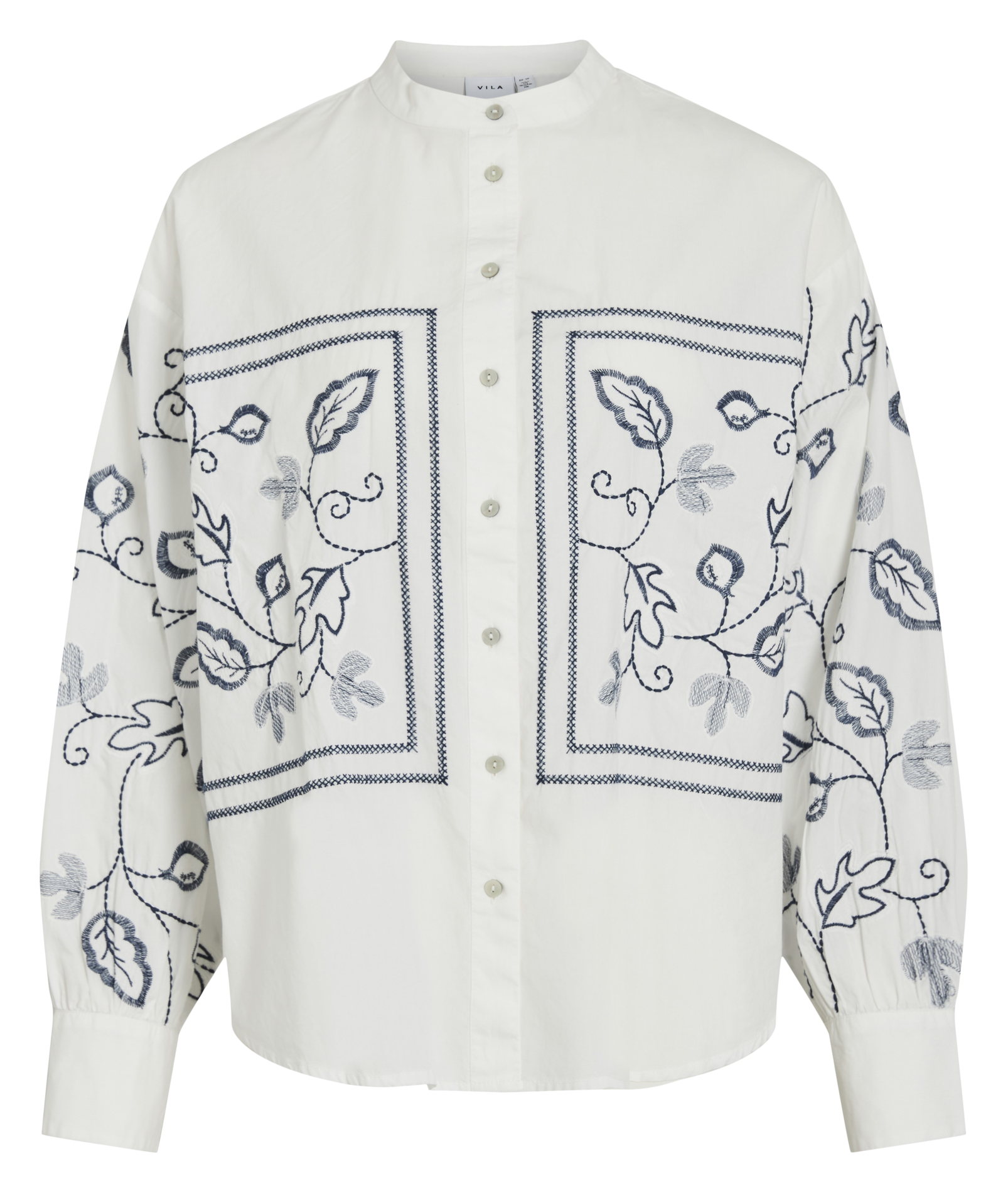 Chemise oversize col mao en coton brodé VILA Beige