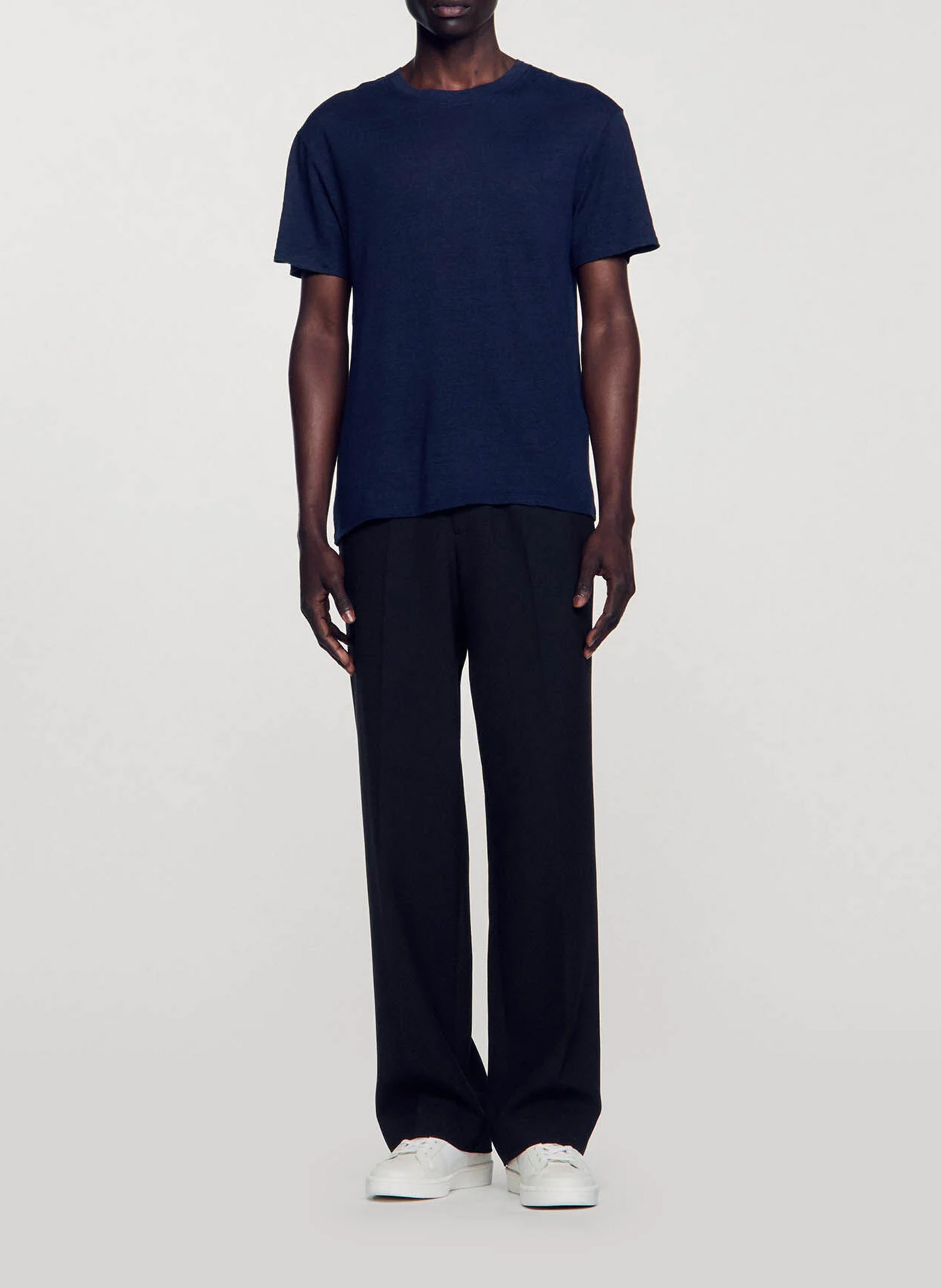 Regular-fit, linnen T-shirt met ronde hals SANDRO Blauw