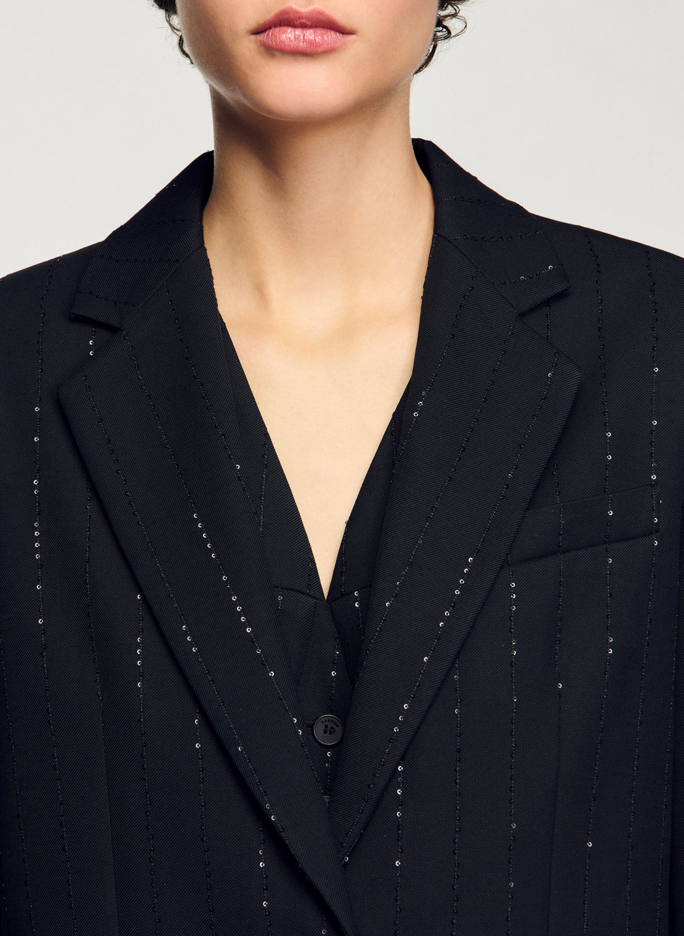Veste tailleur rayée à sequins SANDRO Noir