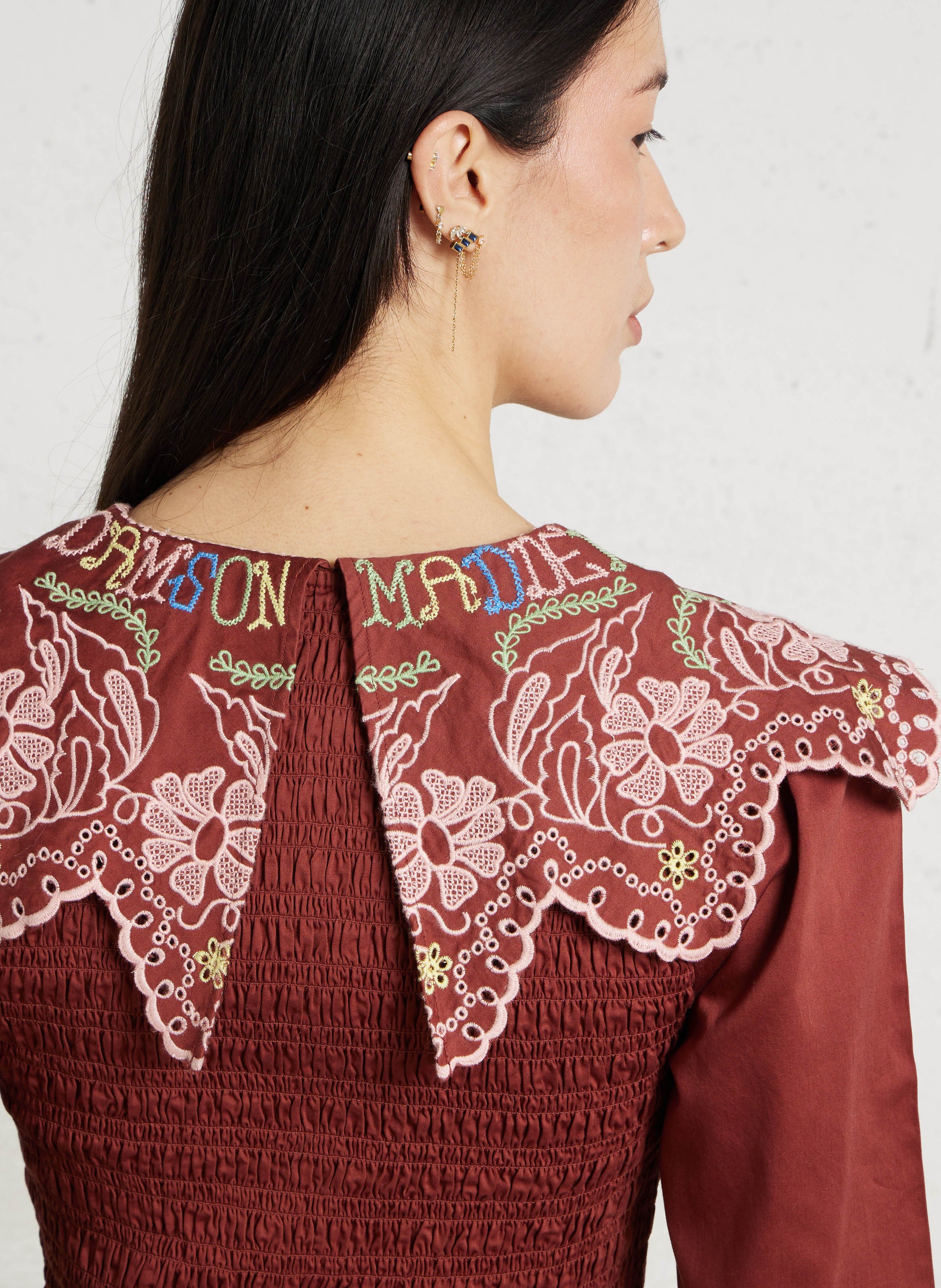 Top boutonné ajusté en coton bio DAMSON MADDER Rouge