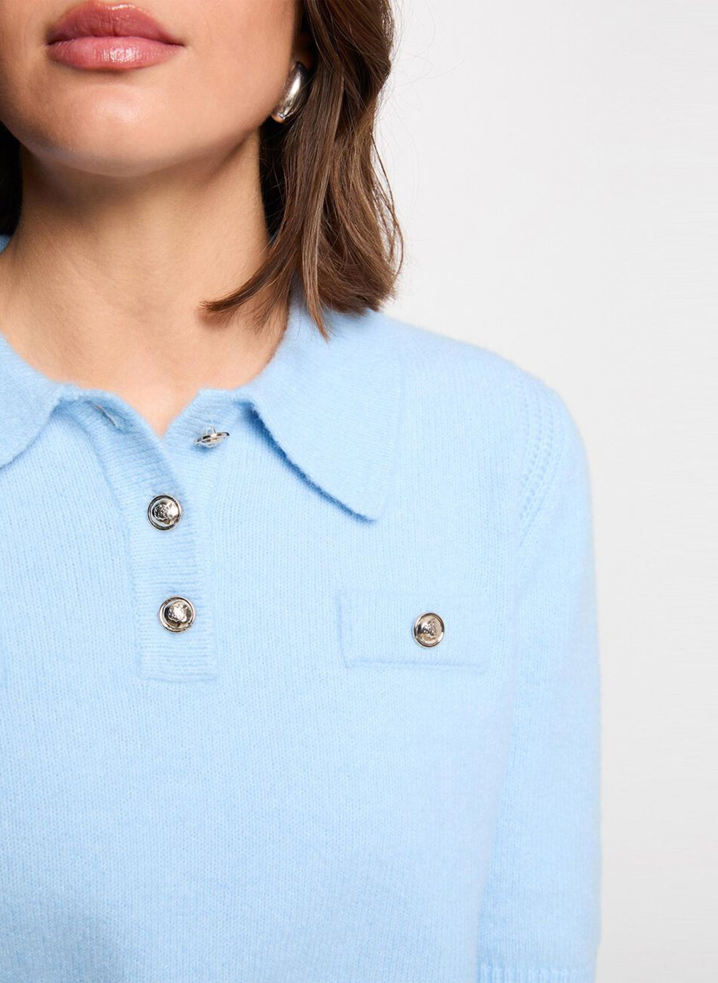 Short-sleeved solid knit polo MORGAN Blue