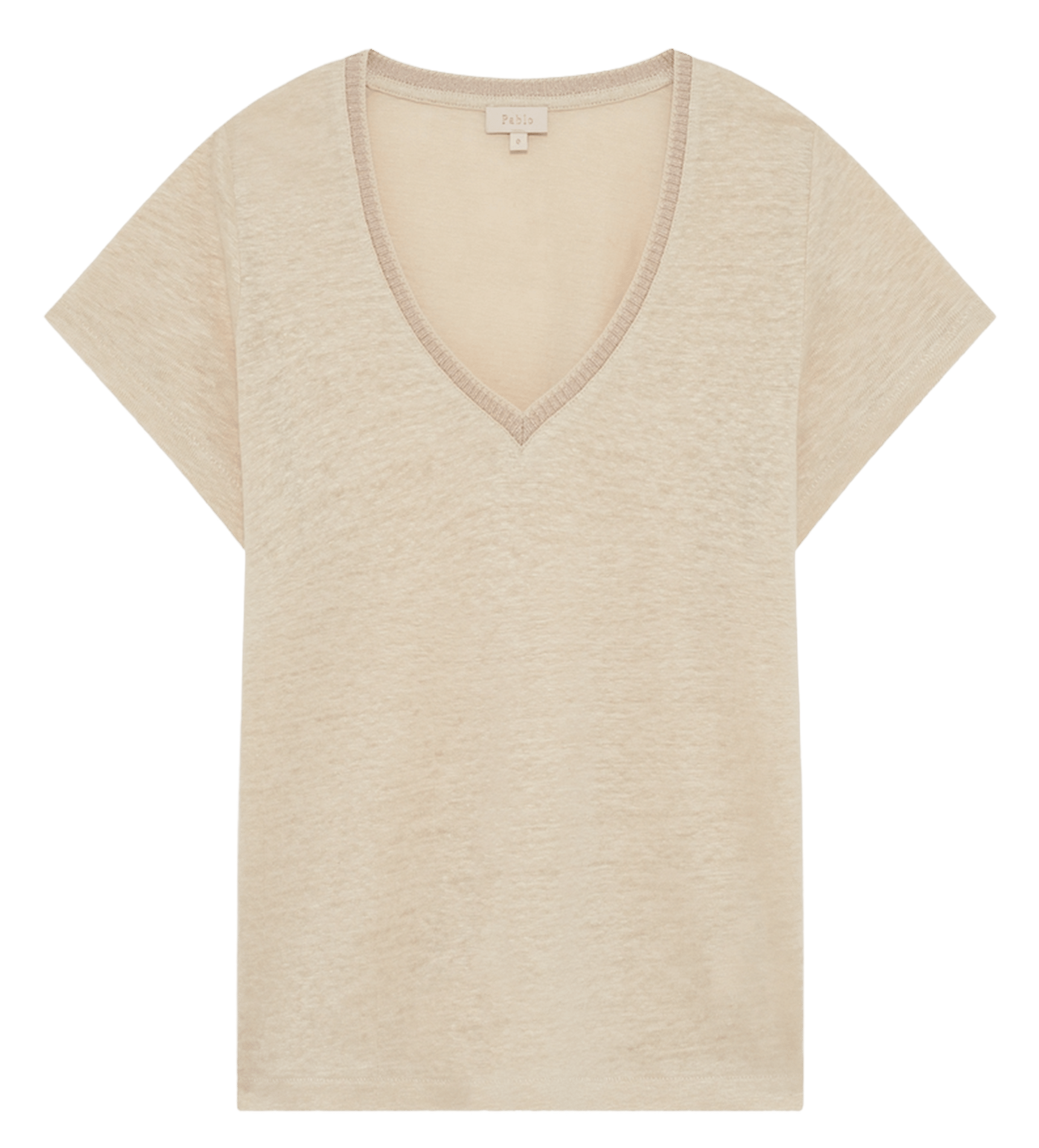 Tee-shirt droit col V en lin PABLO Beige