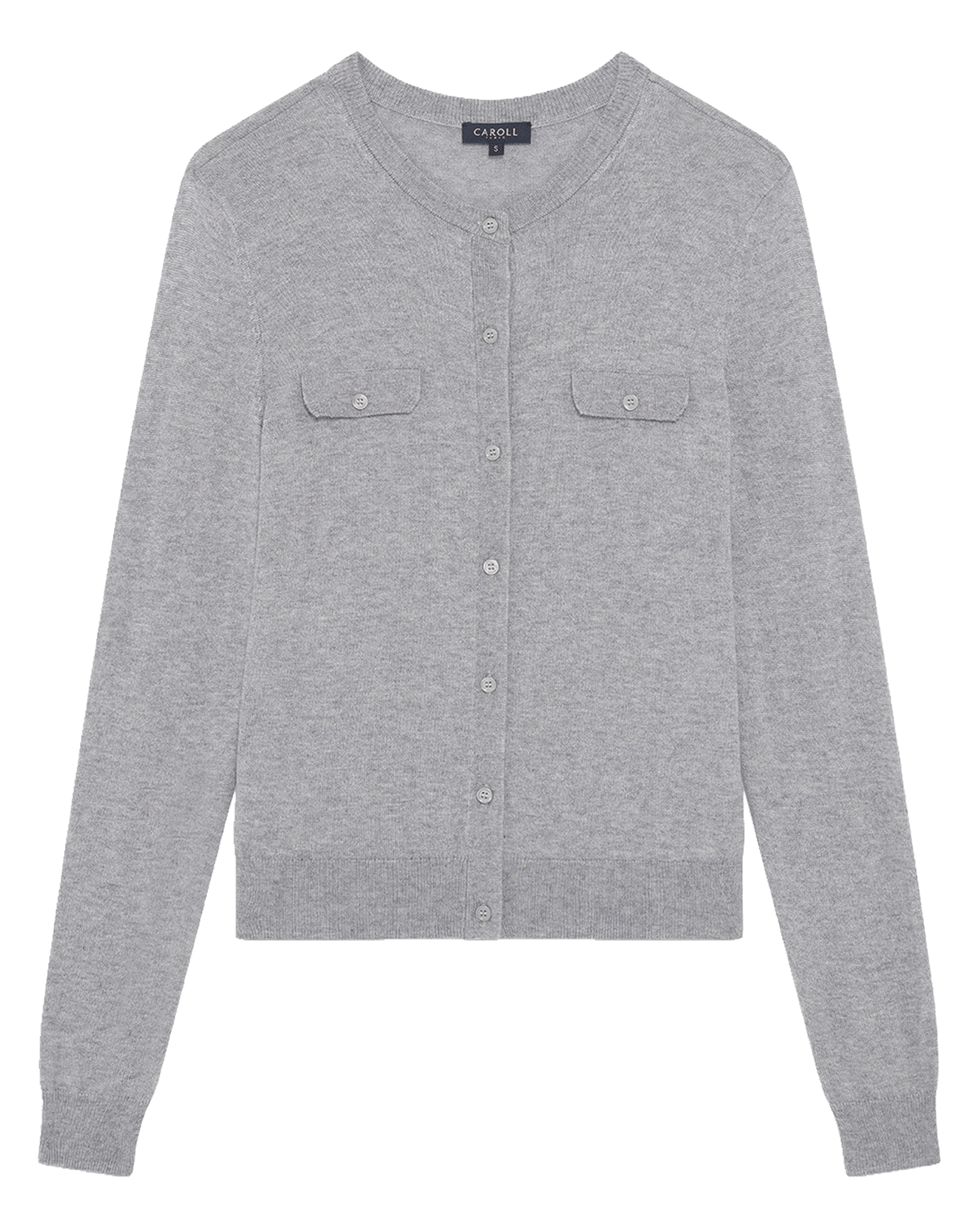 Gerade geschnittene Strickjacke mit Rundhalsausschnitt CAROLL Grau