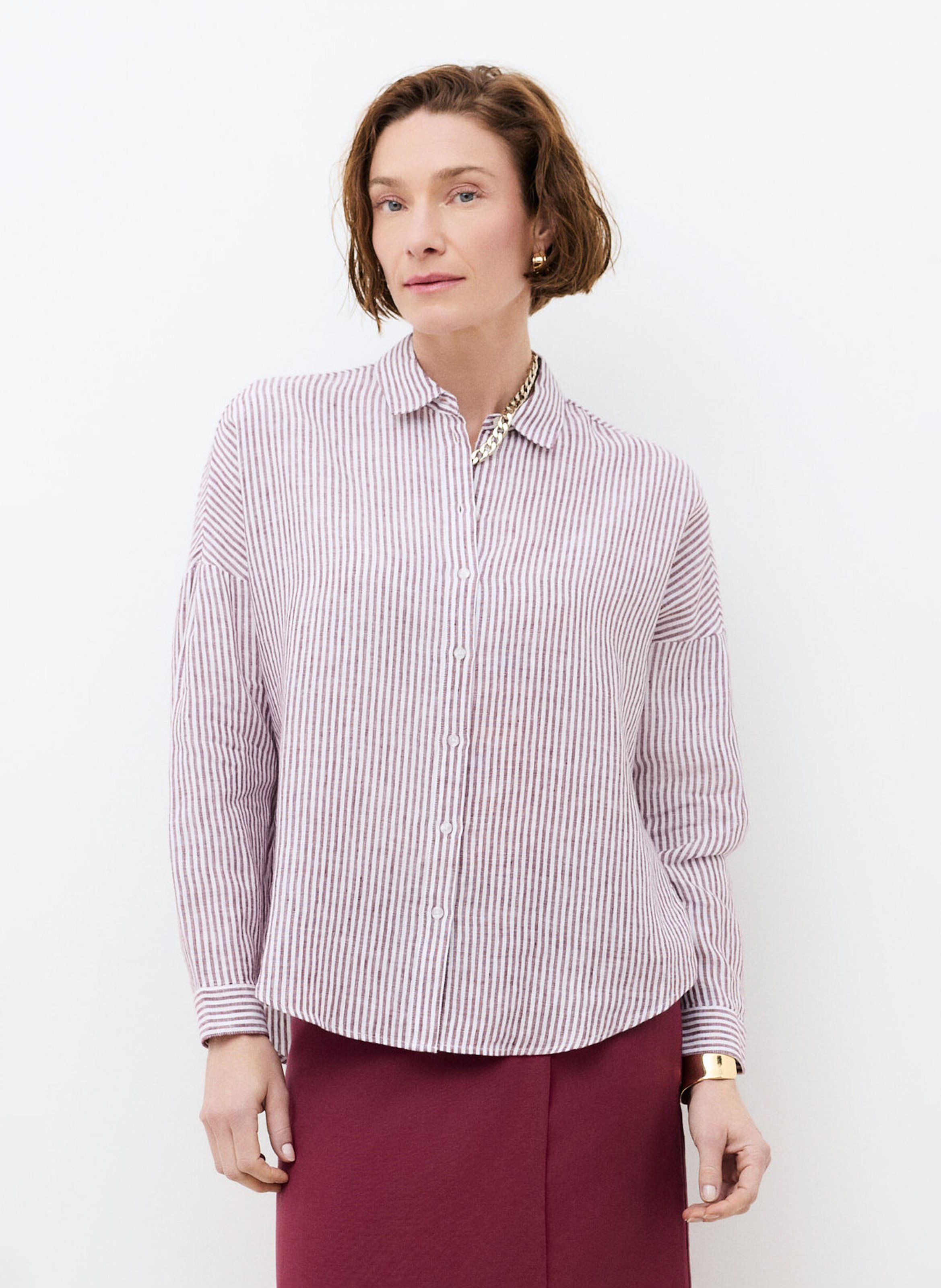 Gestreifte Leinenbluse mit klassischem Kragen CAROLL