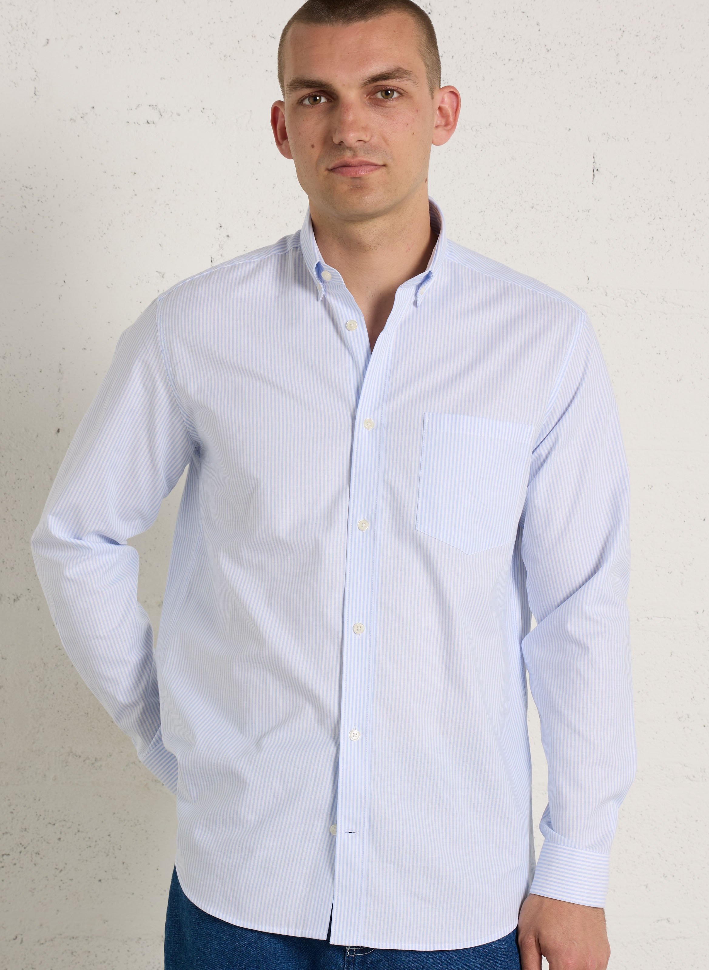 Chemise droite rayée en coton AU PRINTEMPS PARIS Bleu