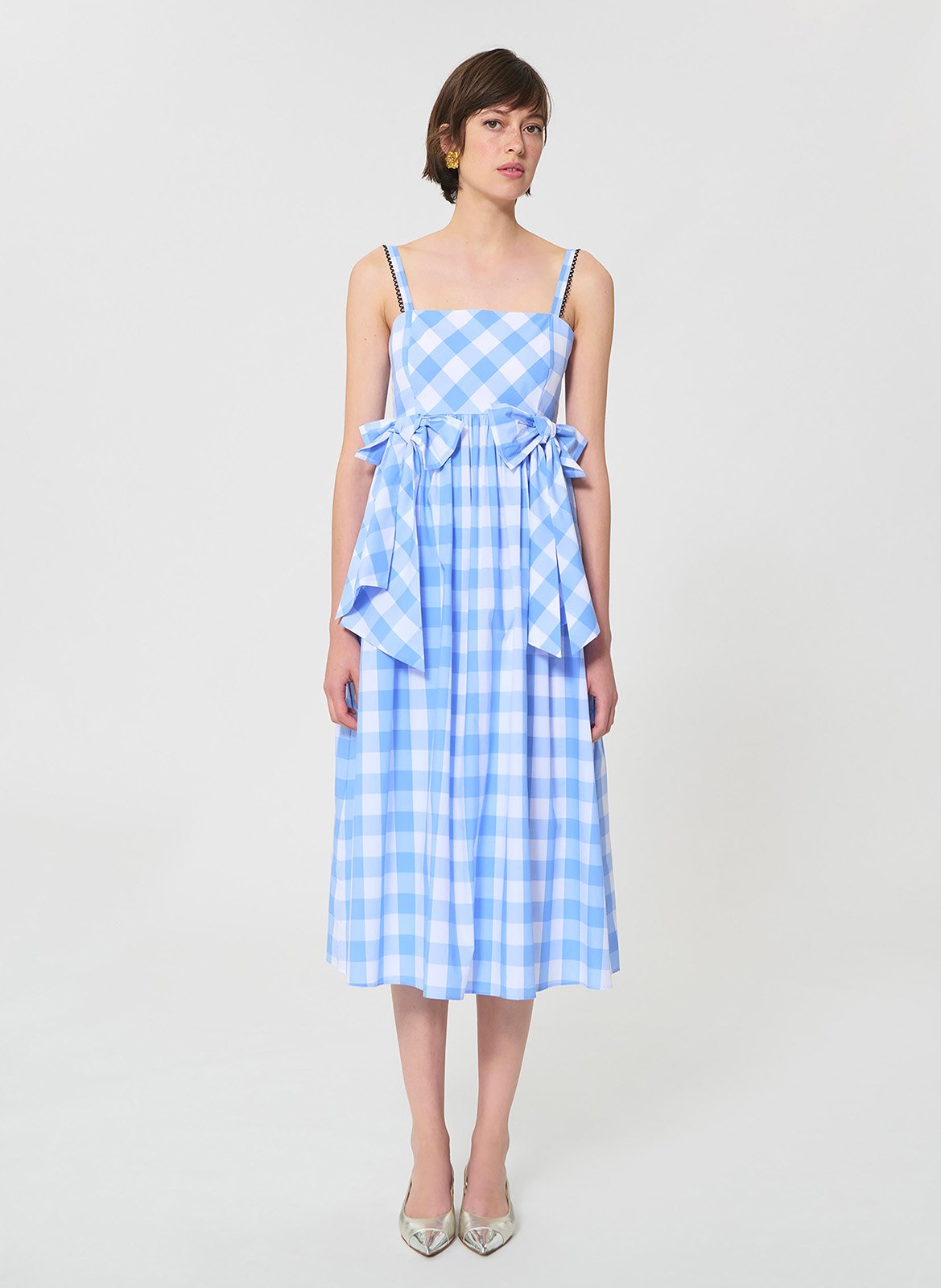 Midi-Kleid mit quadratischem Ausschnitt aus bedruckter Baumwolle TARA JARMON Blau