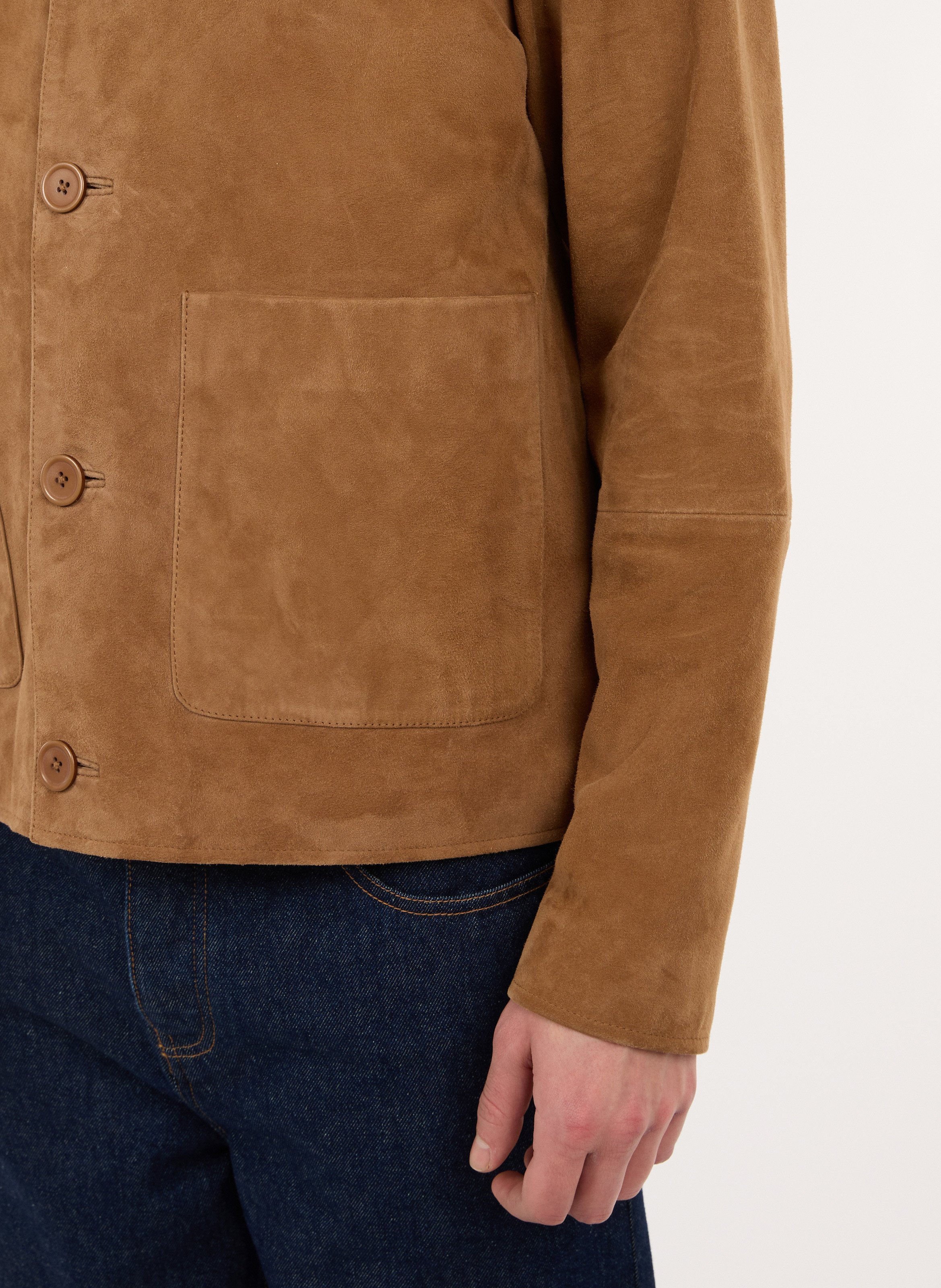 Recht, suède jack met klassieke kraag SAISON 1865 Beige