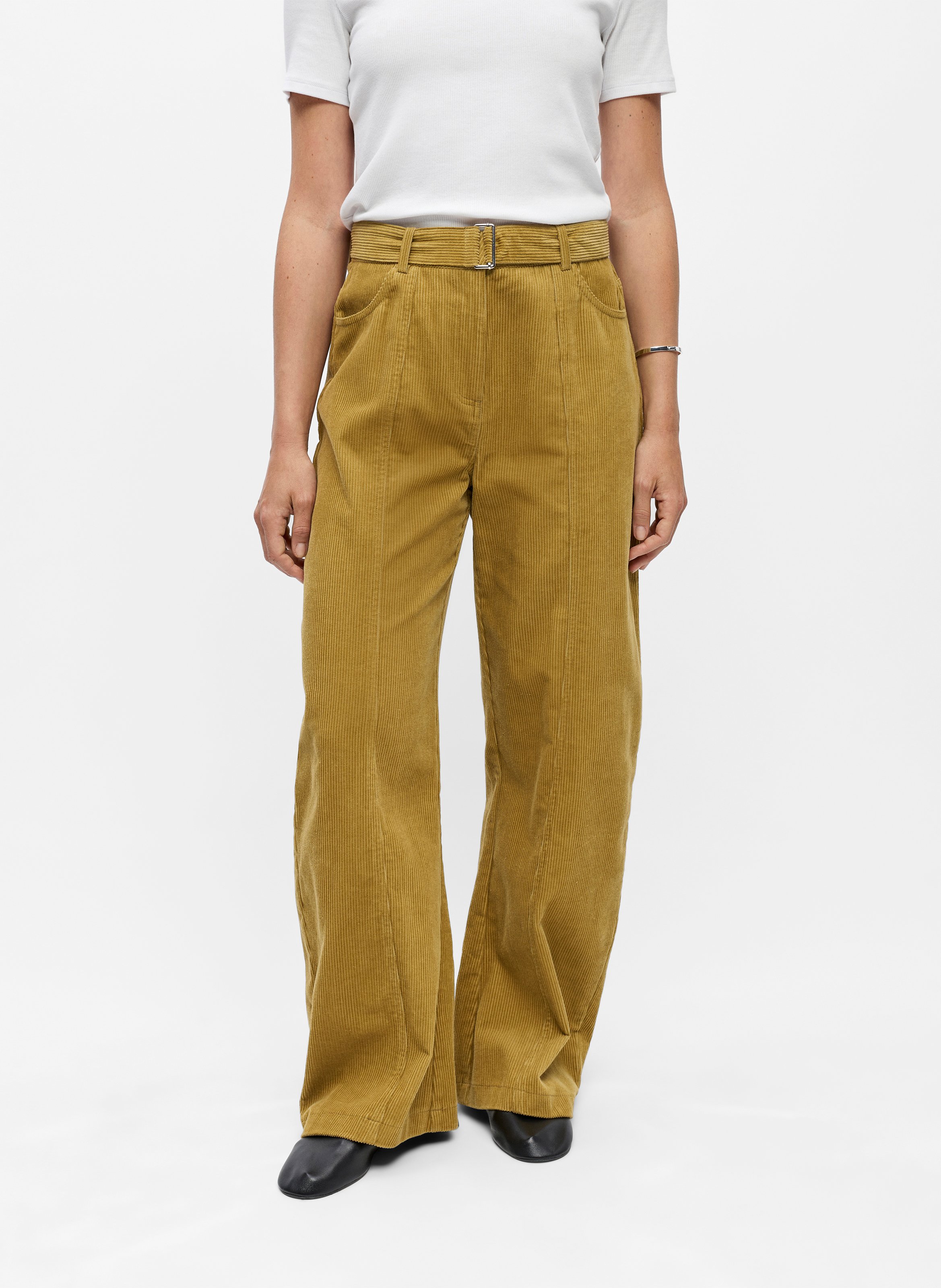 Pantalon large en coton côtelé OBJECT Marron