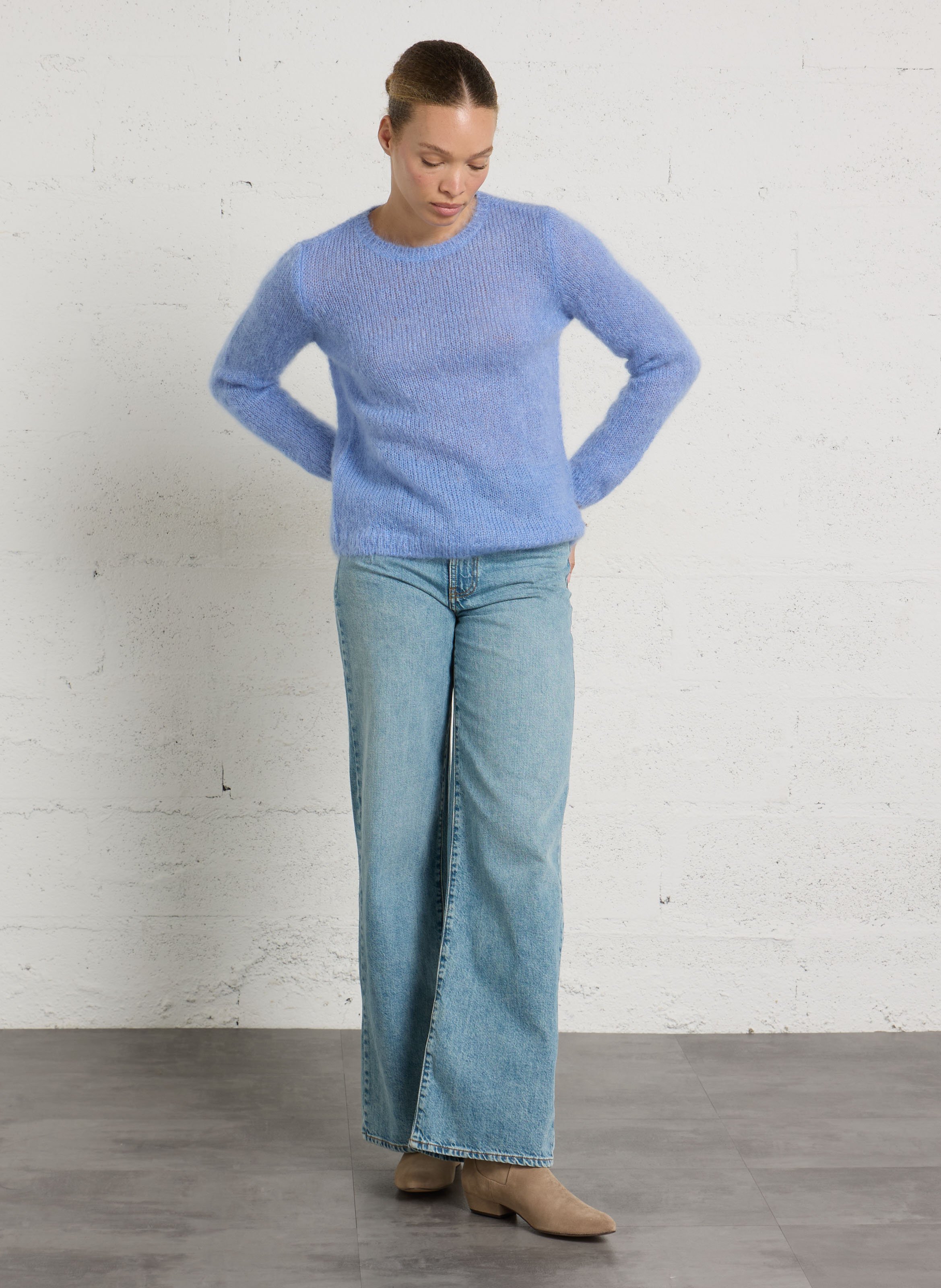 Loose-fit round-neck mohair-blend sweater DES PETITS HAUTS Blue