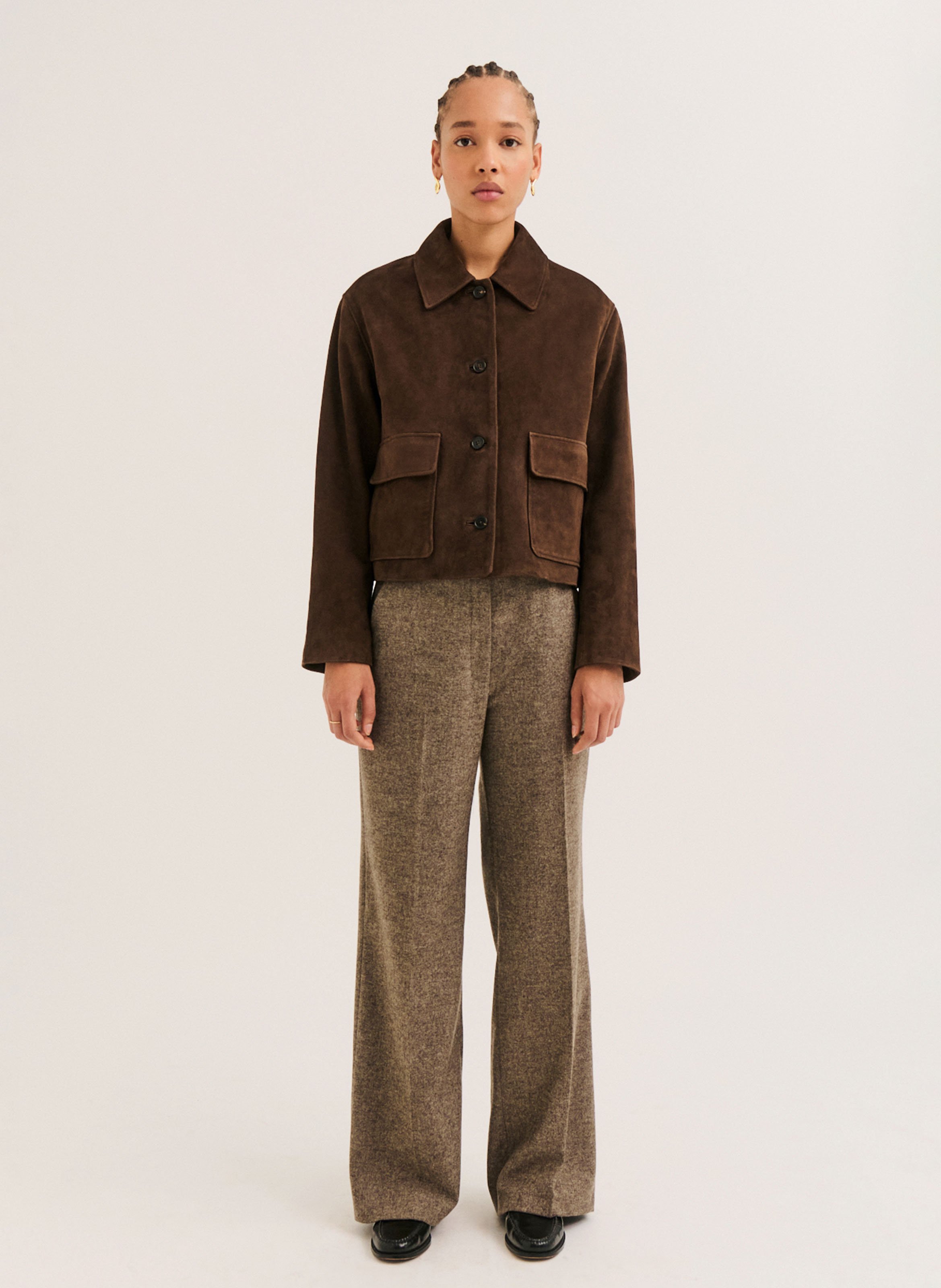 Oversize Jacke mit klassischem Kragen aus Wildleder PABLO Braun