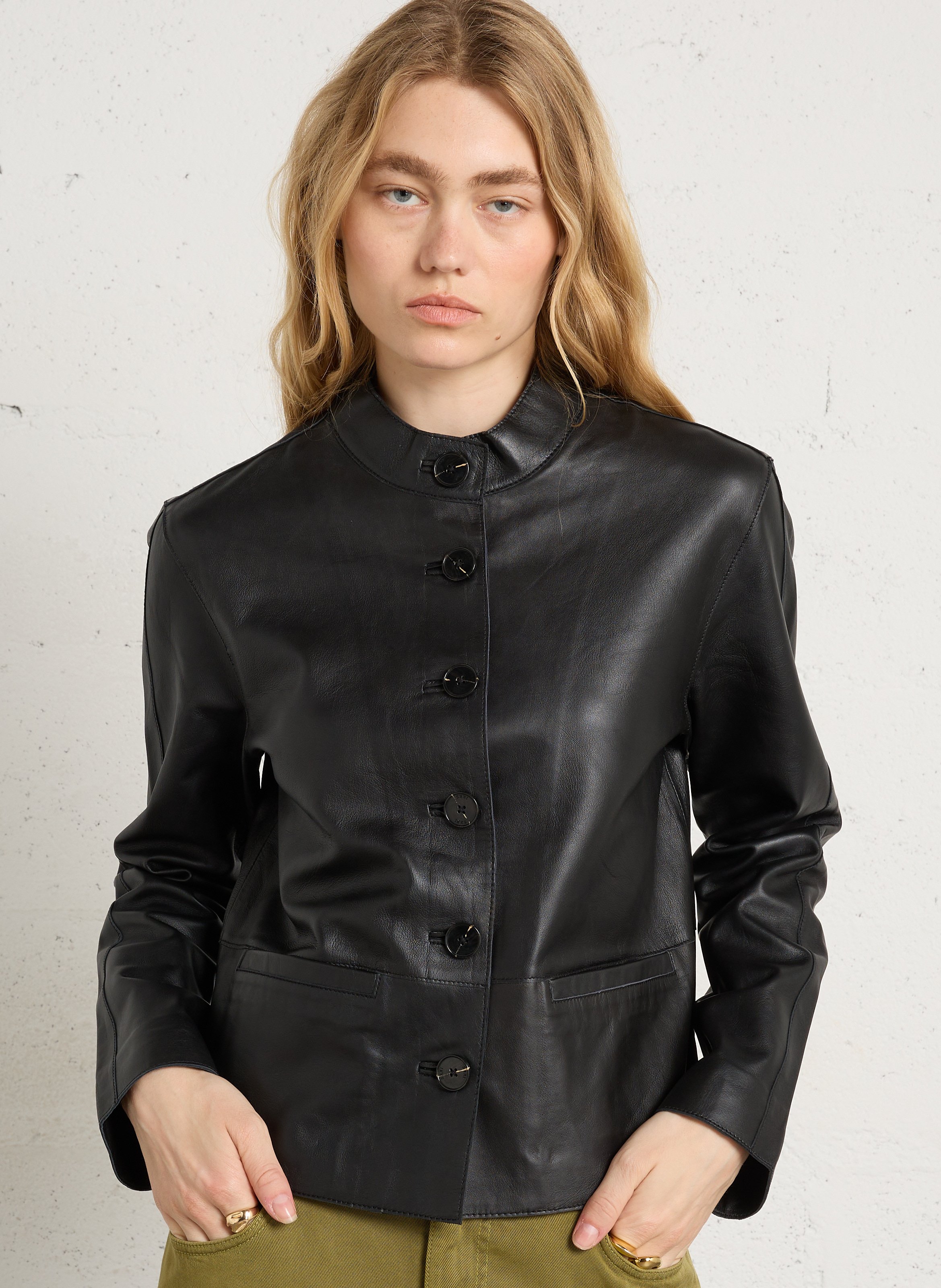 Chaqueta recta de piel IKKS Negro