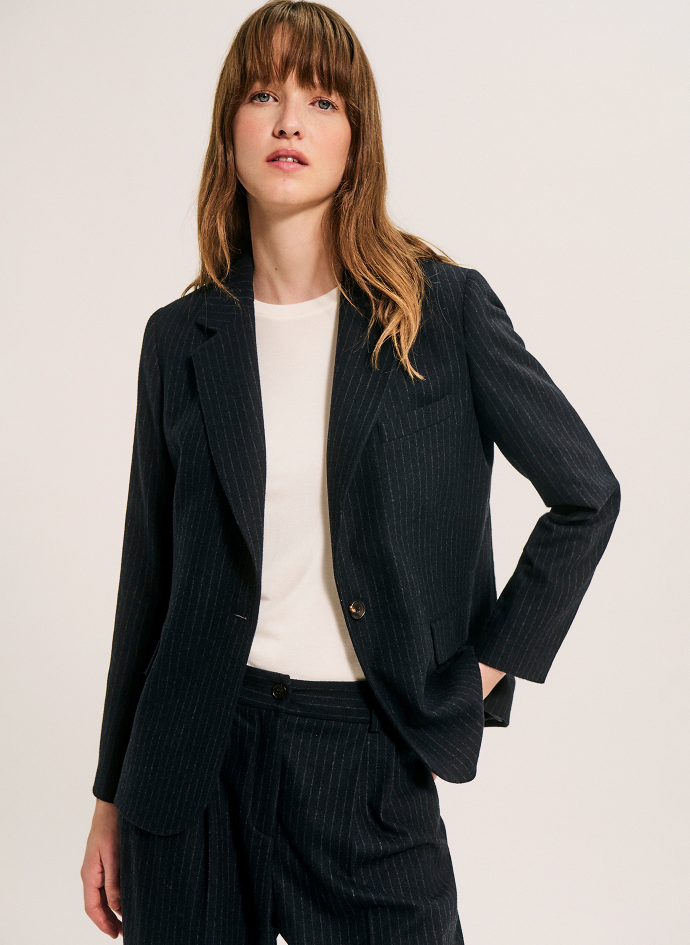 Veste ample col tailleur en laine mélangée PABLO Bleu