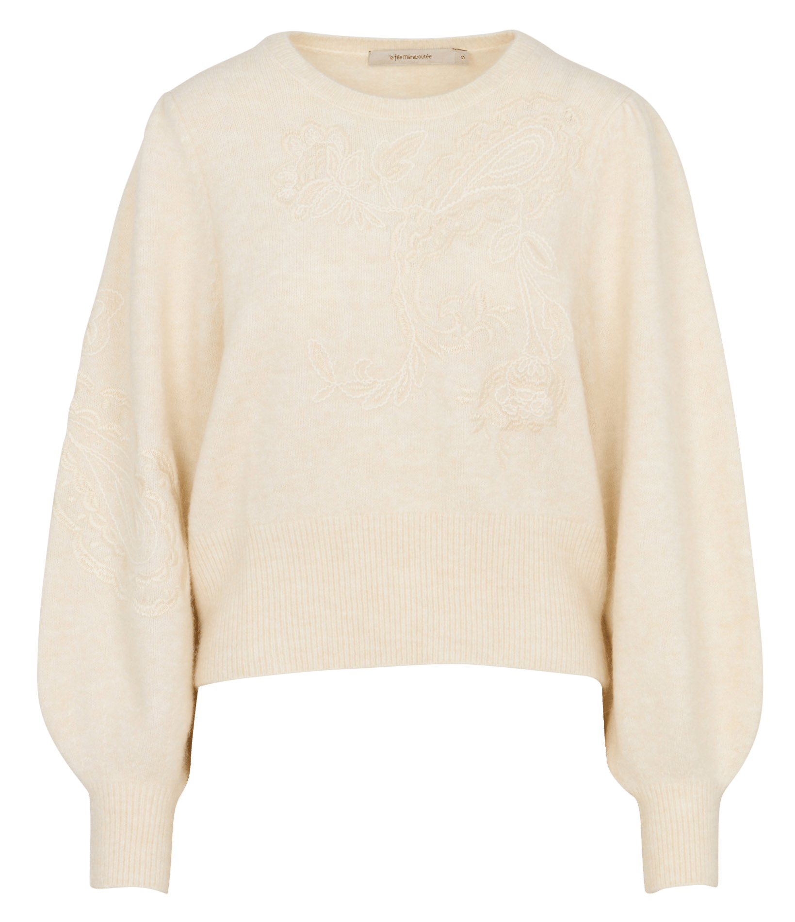 Embroidered round-neck sweater LA FEE MARABOUTEE White