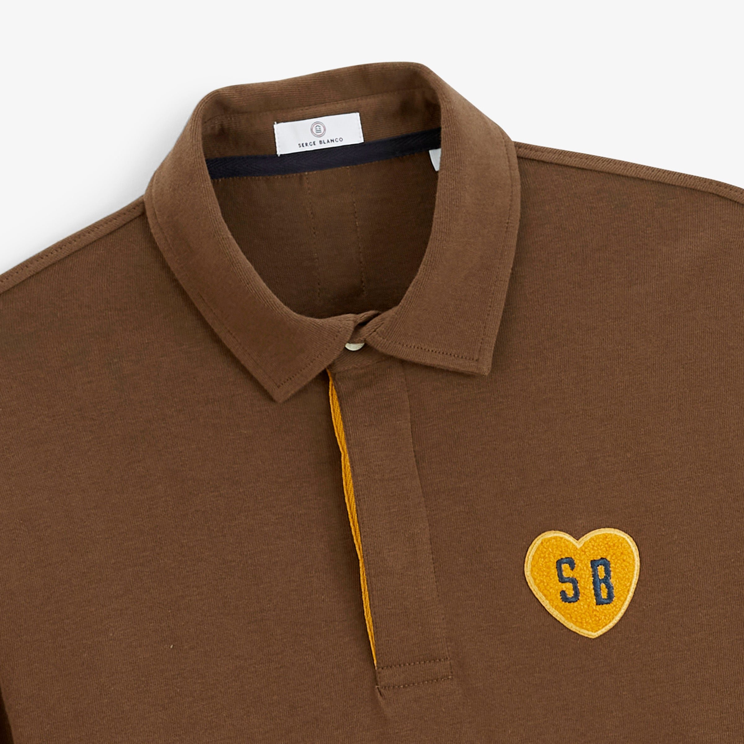 Long-sleeved rugby polo shirt with boucle heart badge SERGE BLANCO Brown