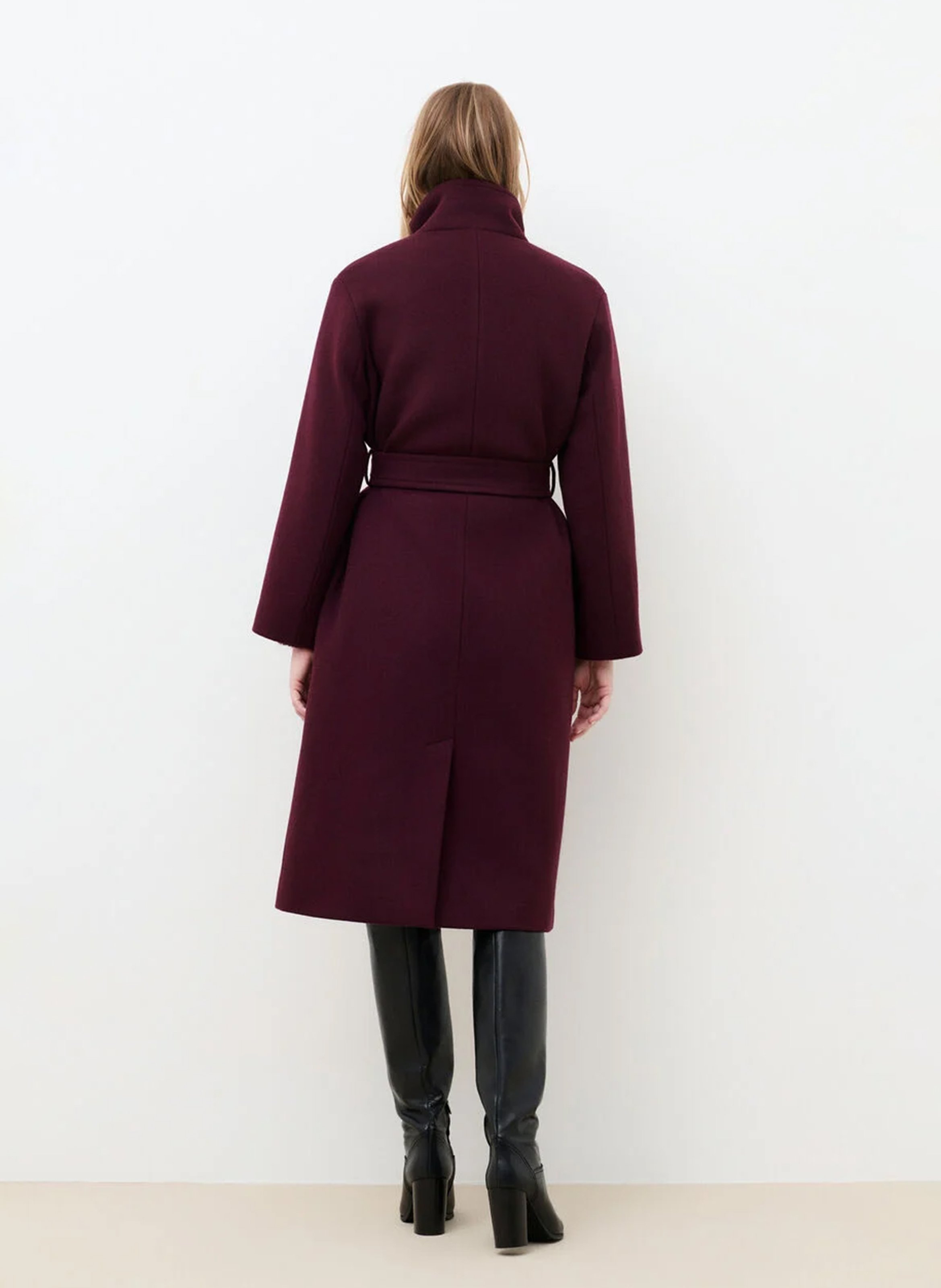 Manteau long ceinturé col montant CAROLL Violet
