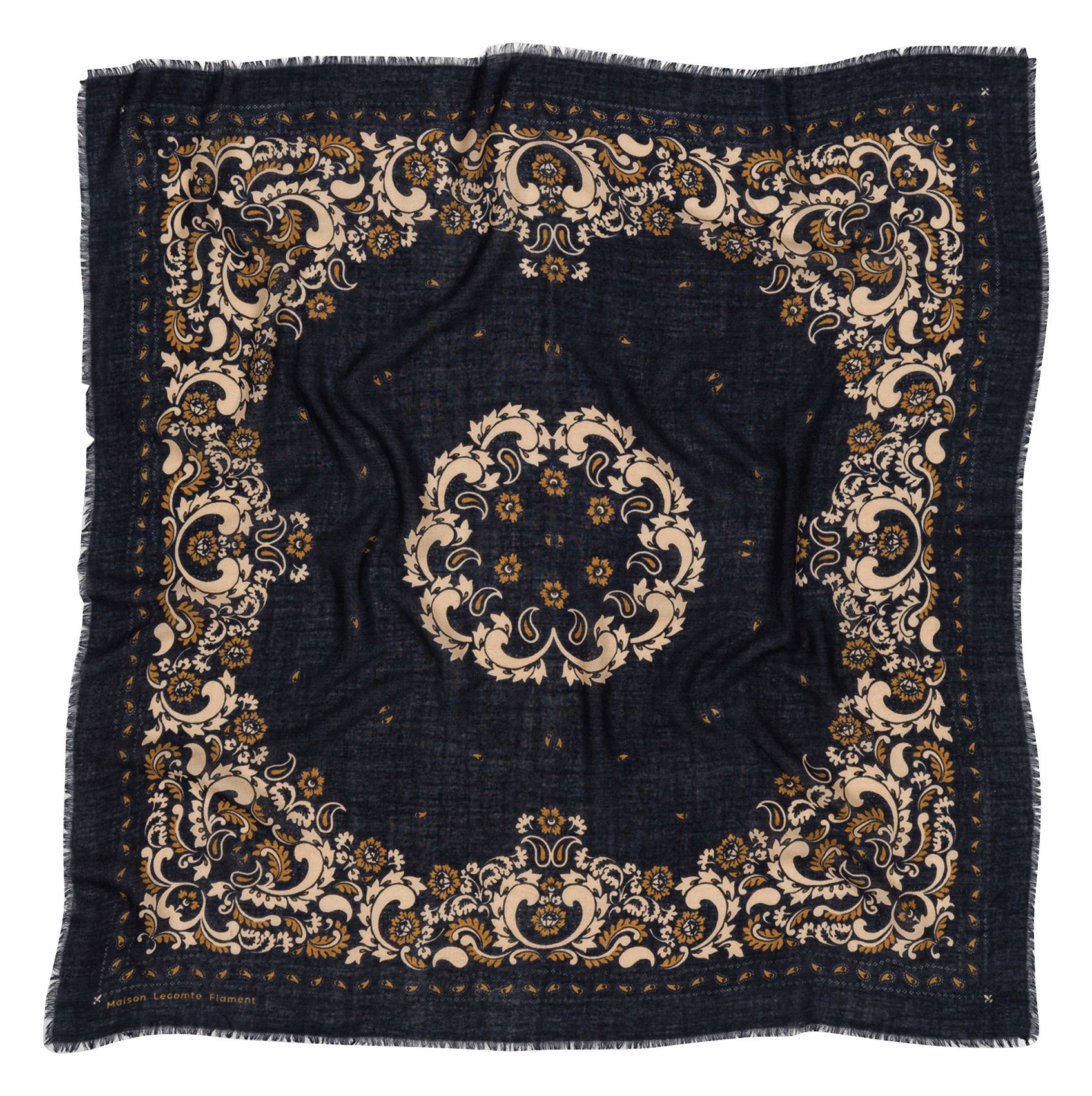 Printed wool and cashmere scarf MAISON LECOMTE FLAMENT Blue