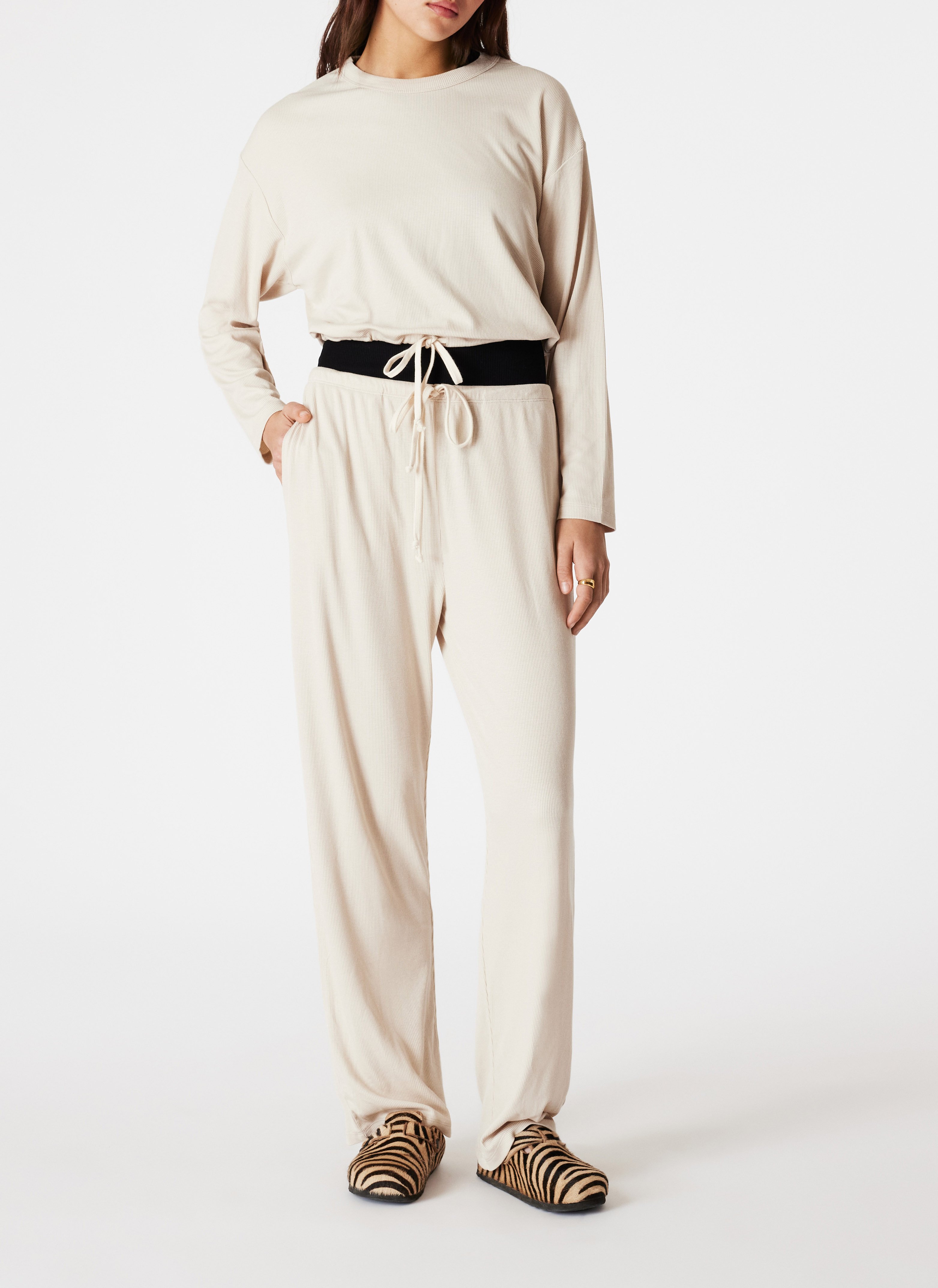 Kurzes, geripptes Sweatshirt ICONE Beige