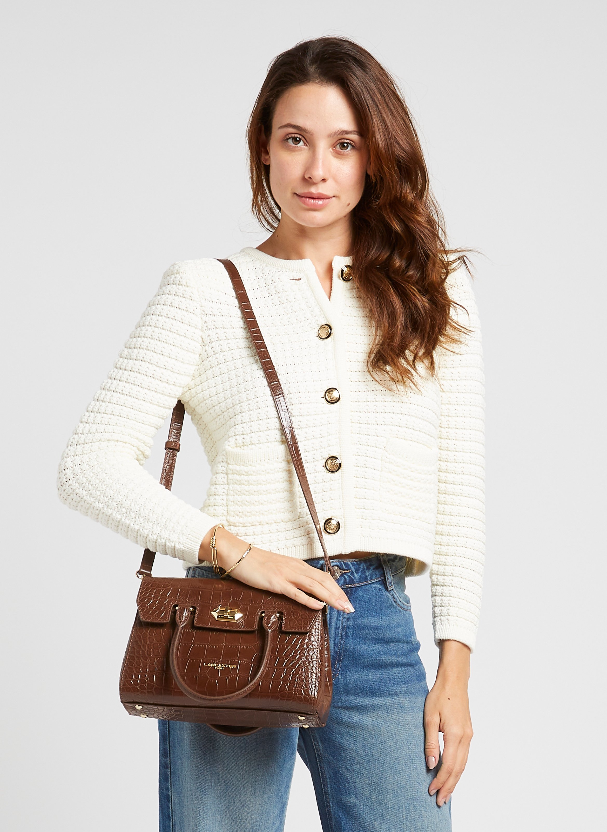 Shopper tas van krokodil reliëf leer LANCASTER PARIS Bruin