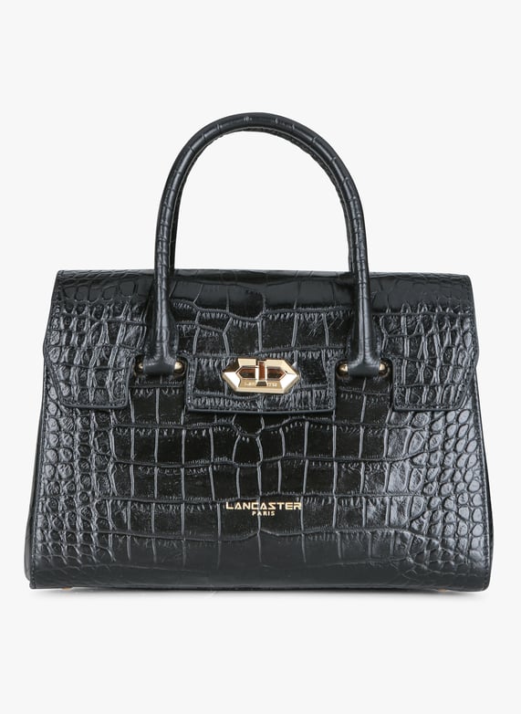 Croco embossed leather tote bag Noir Lancaster paris Women