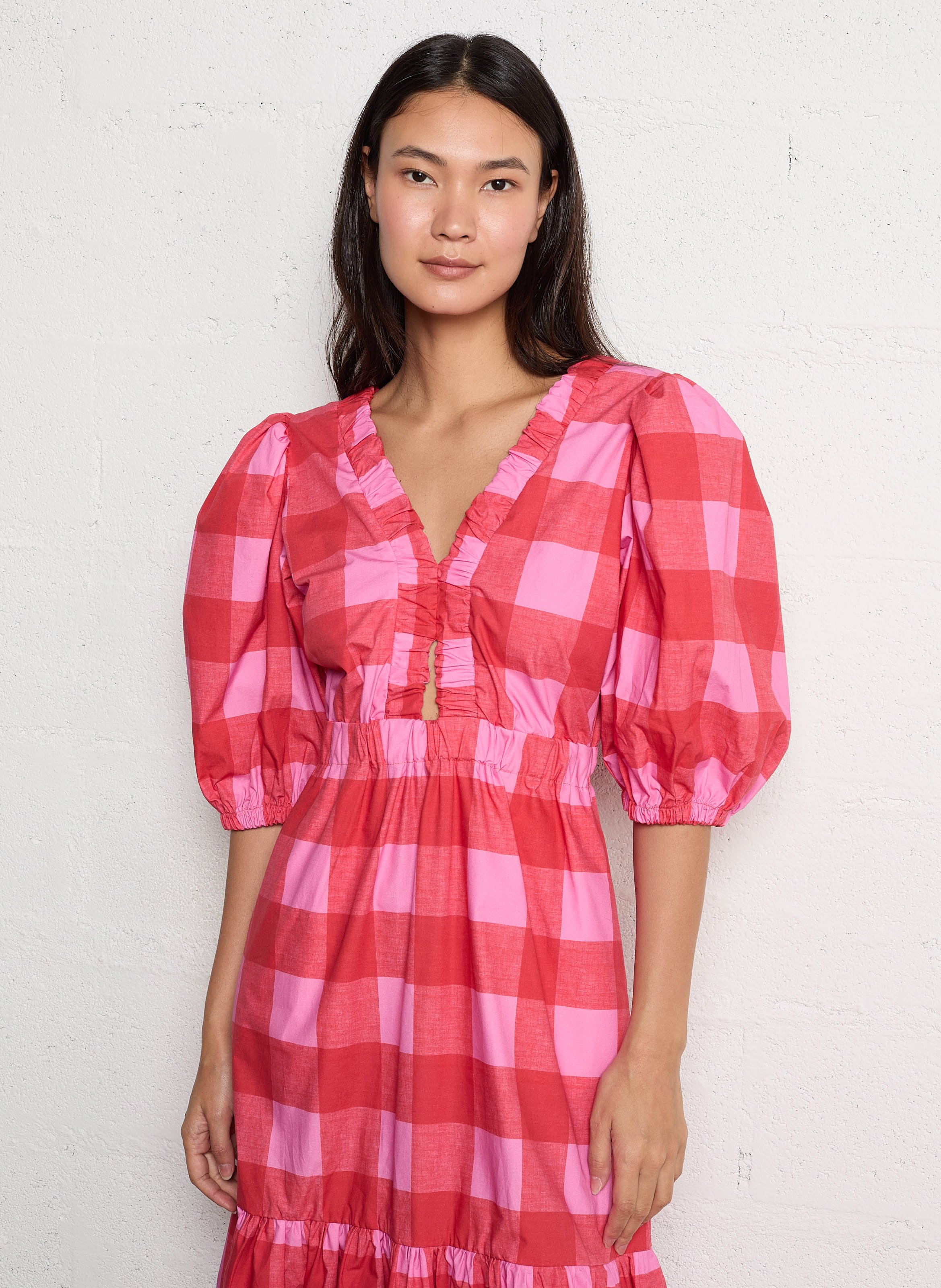 Fitted cotton V-neck maxi dress DR BLOOM Red