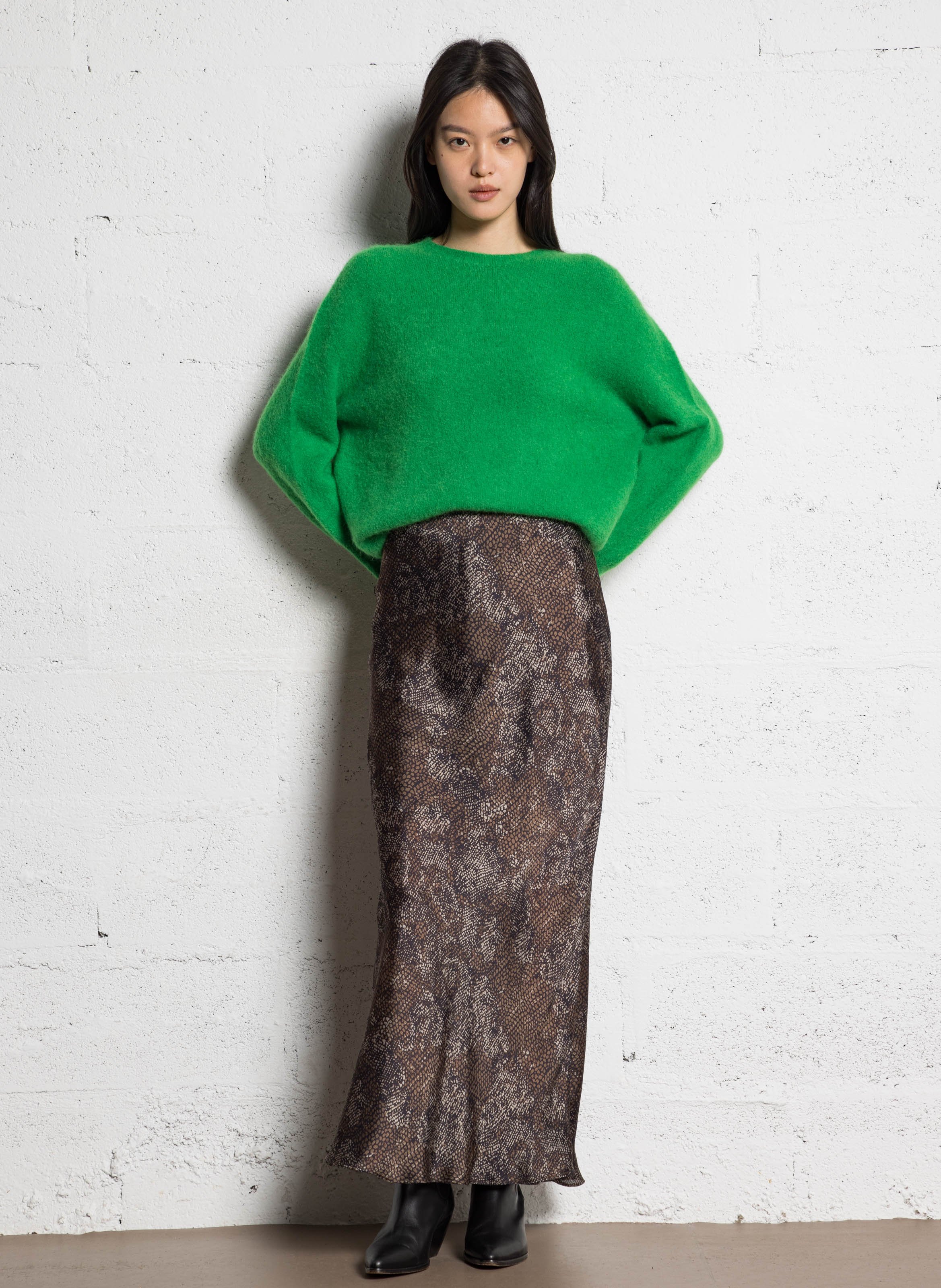 Pull ample col rond en alpaga mélangé ONE STEP Vert