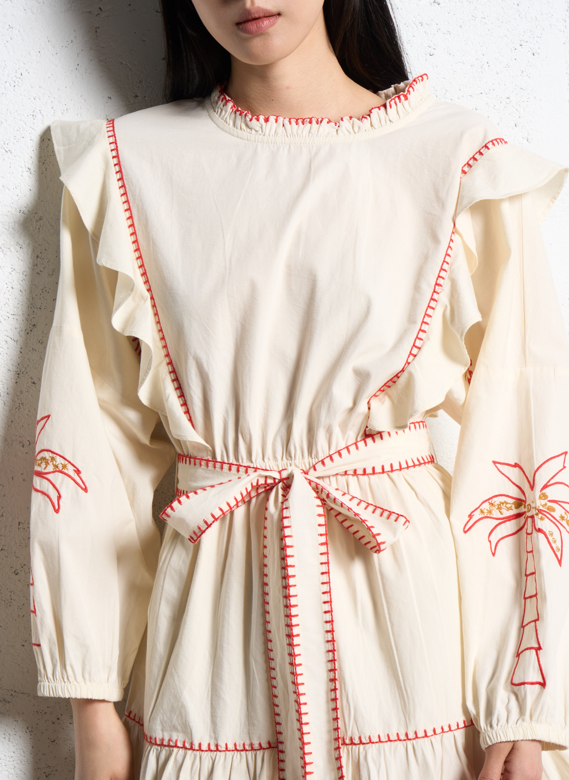 Short embroidered dress with ruffles NEVER FULLY DRESSED White