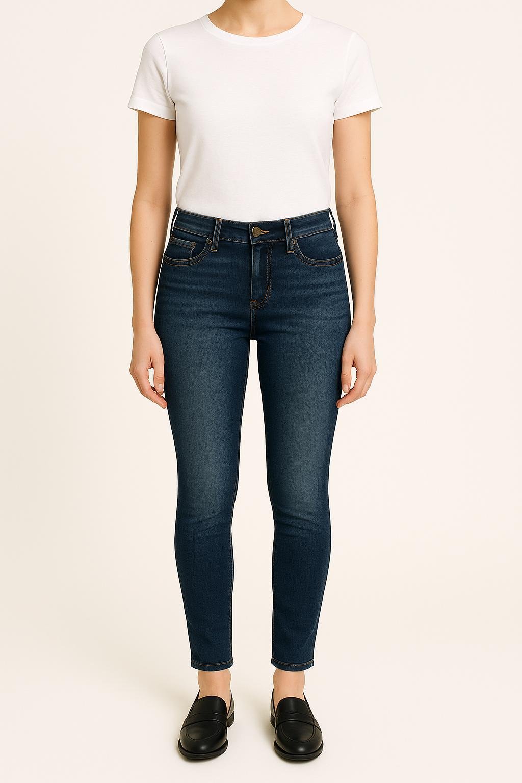 Cropped slim jeans with studs LEE - Seconde Main Blue