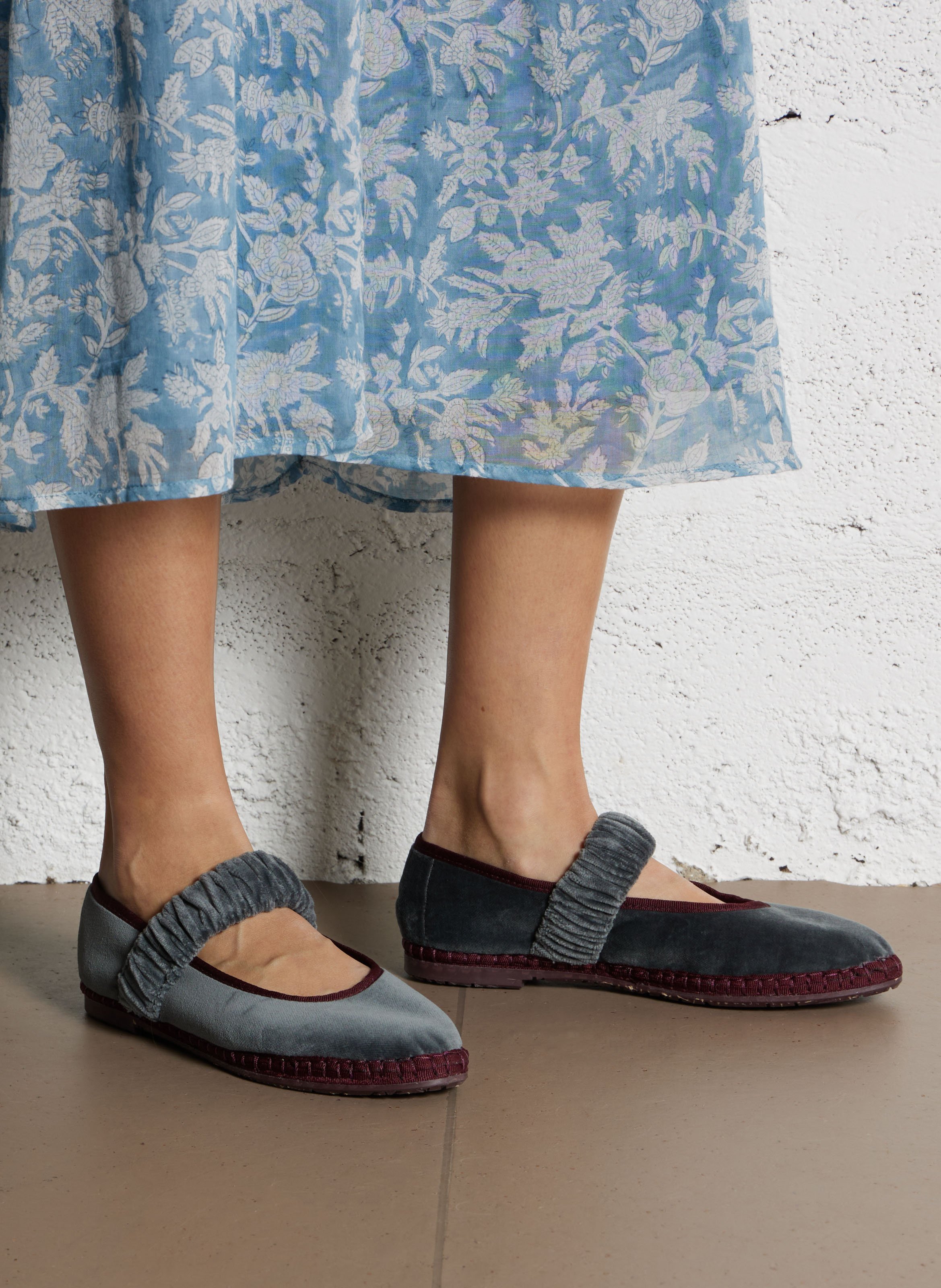 Cotton velvet ballerina flats FLABELUS Grey