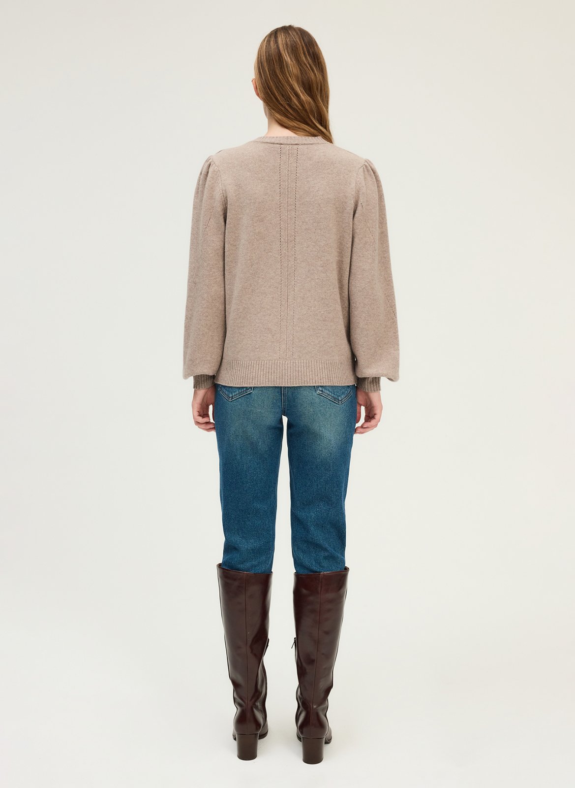 Pull droit col rond en laine ajourée PABLO Beige