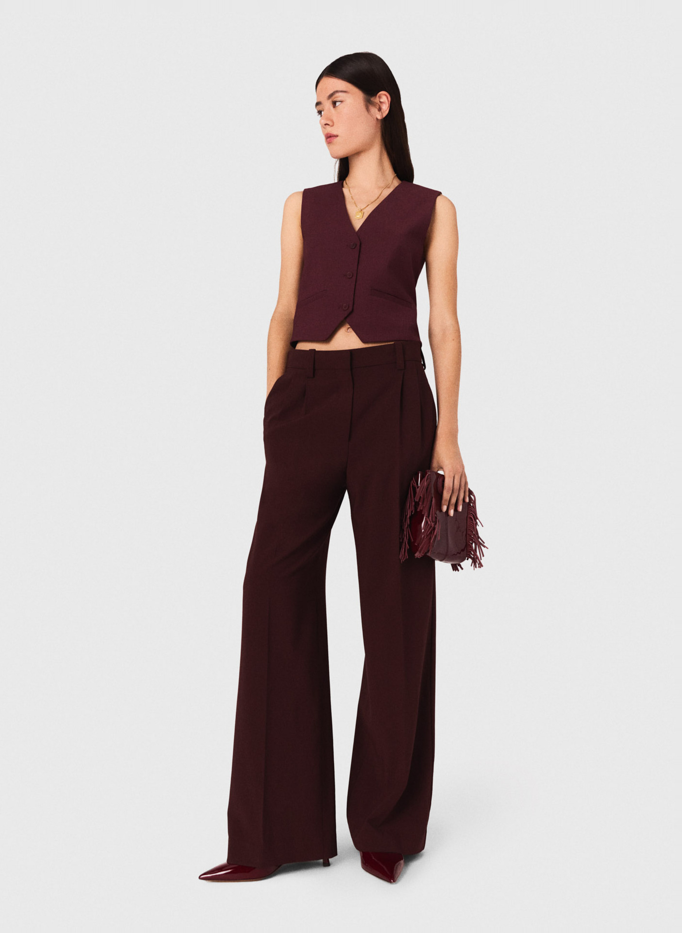 Pantalon large en laine mélangée MAJE Rouge