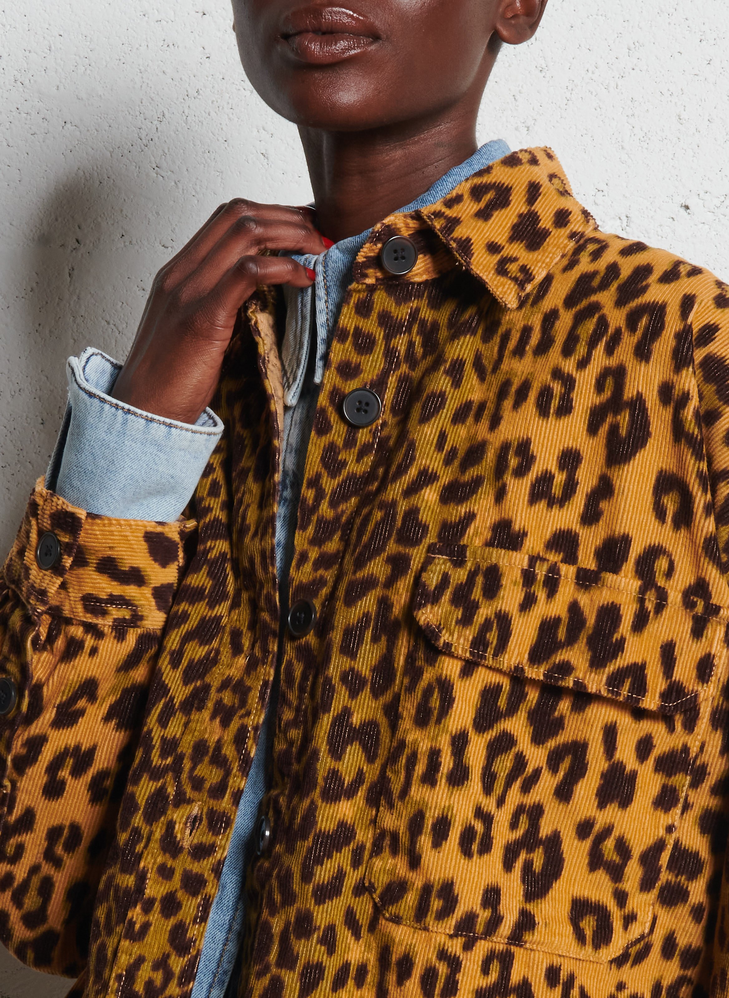 Classic collar overshirt with leopard print BELLEROSE Multicolored