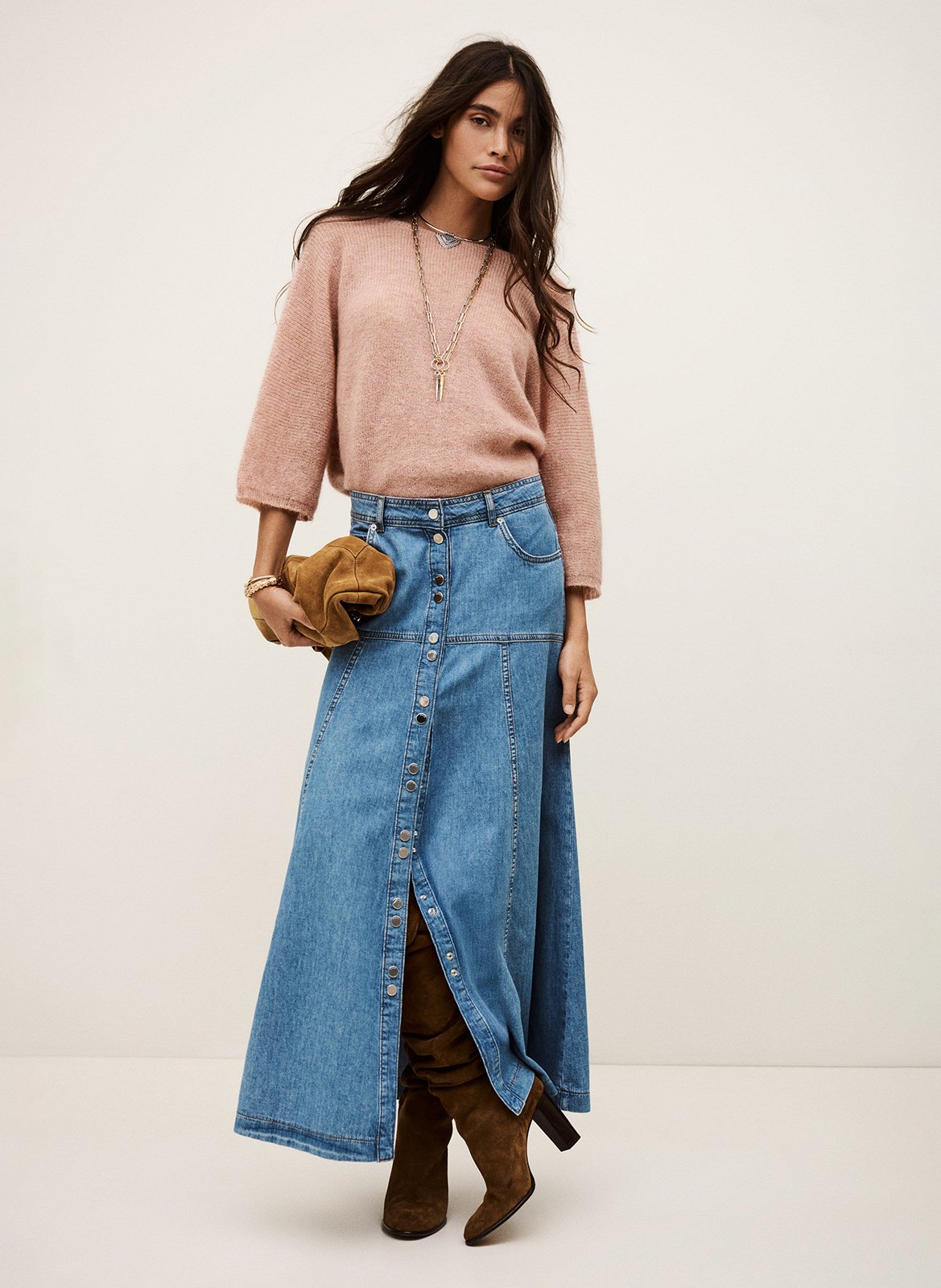 Pull droit col rond en maille BA&SH Rose