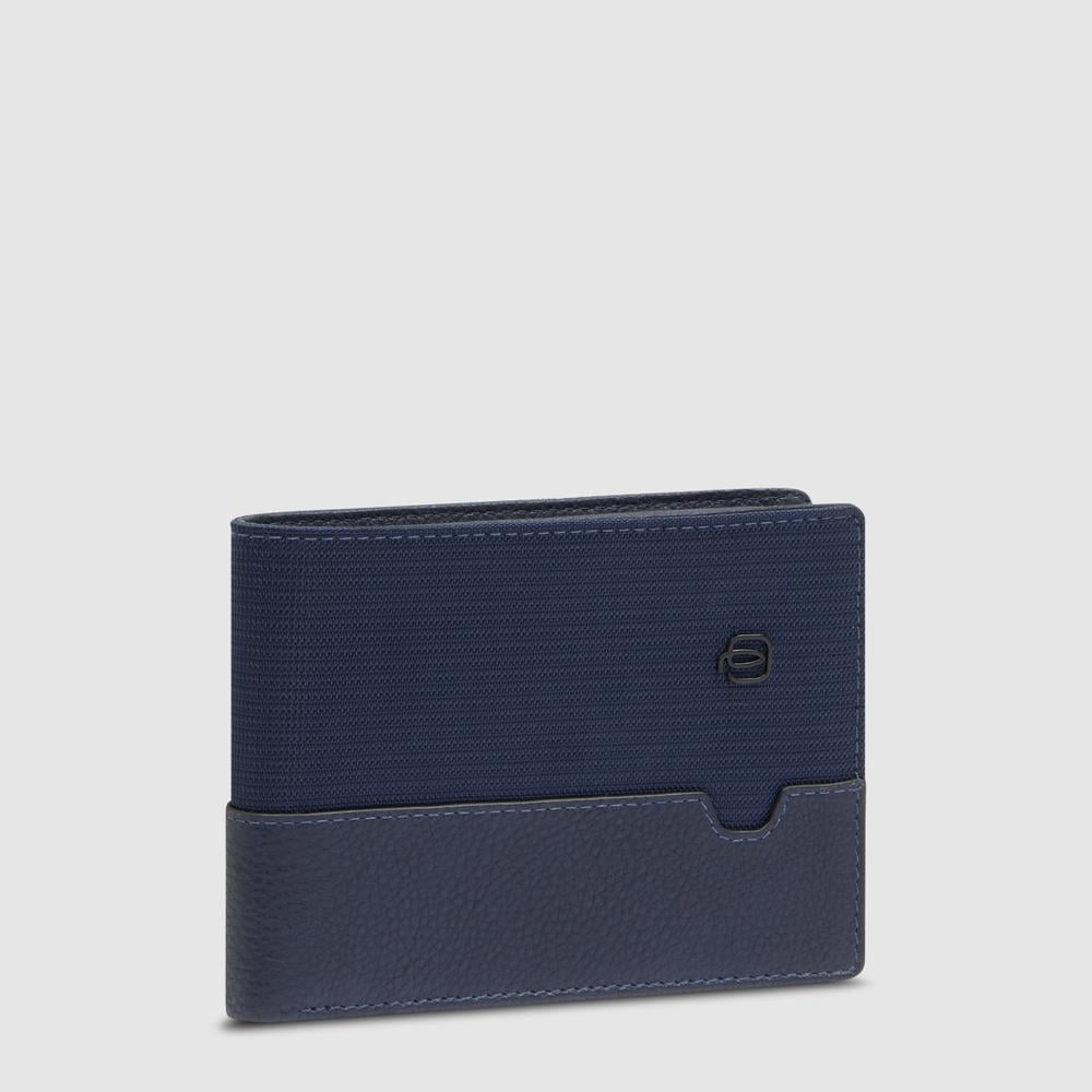 Men's wallet in recycled fabric and leather with coin pocket and RFID protection PIQUADRO Blue